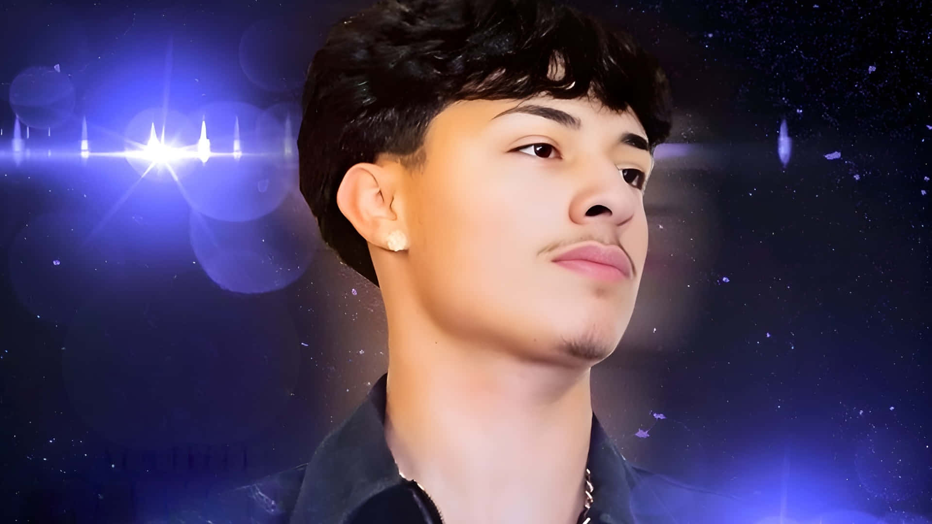 Alex Chino, gold earring, vibrant blue starry background, Full HD Desktop Wallpaper