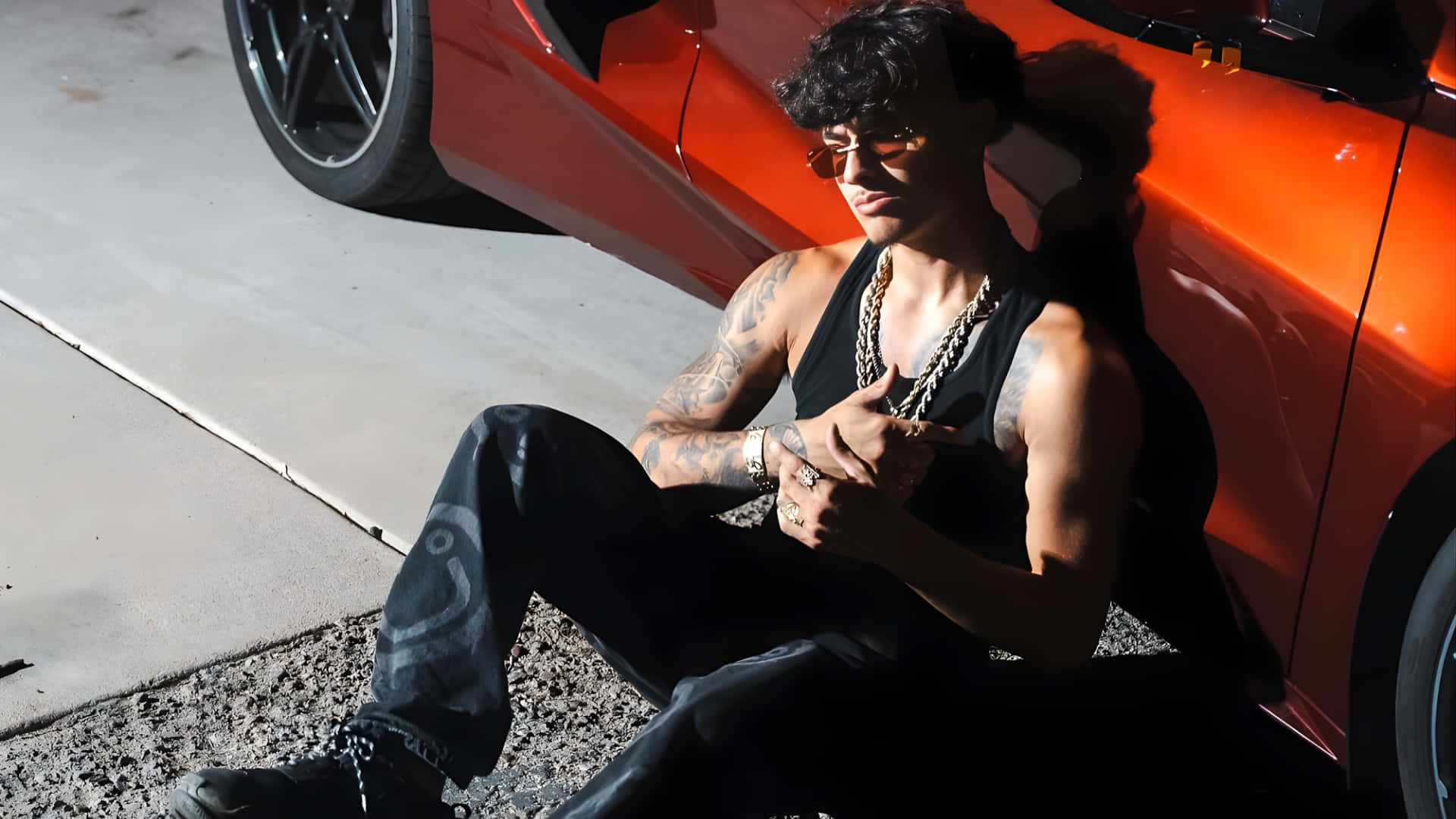 Alex Chino, vibrant orange sports car, gravel driveway, Full HD Desktop Wallpaper