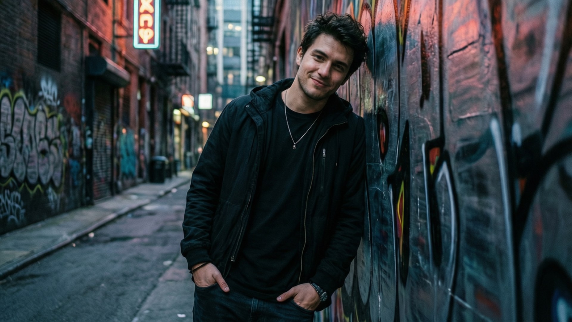 Alex Chino, neon alley, neon-lit alley, Full HD Desktop Wallpaper