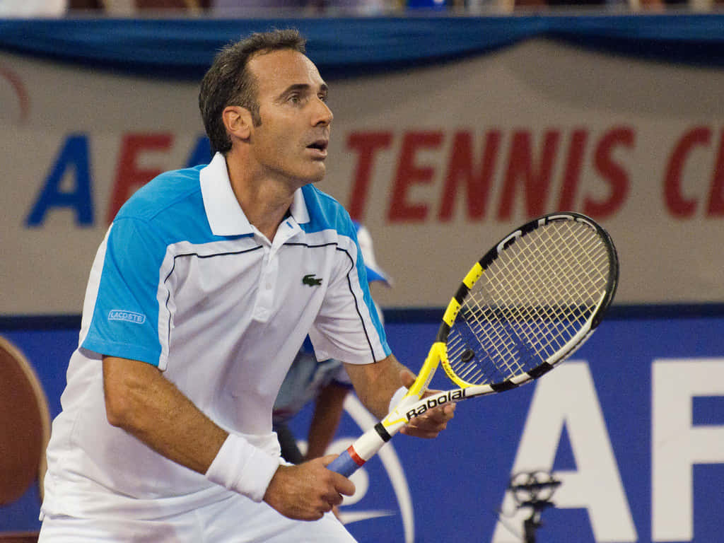 Alex Corretja, Concentration Mode, blue and white Lacoste shirt, SD Desktop Wallpaper