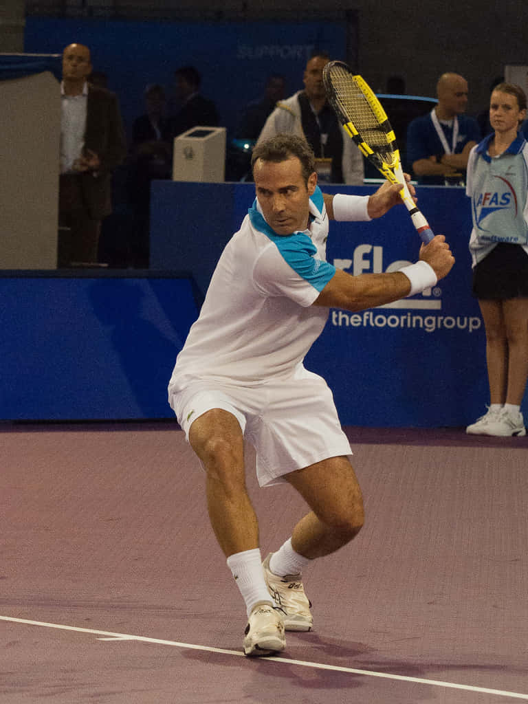 Alex Corretja, white and blue gear, yellow racket, SD Phone Wallpaper