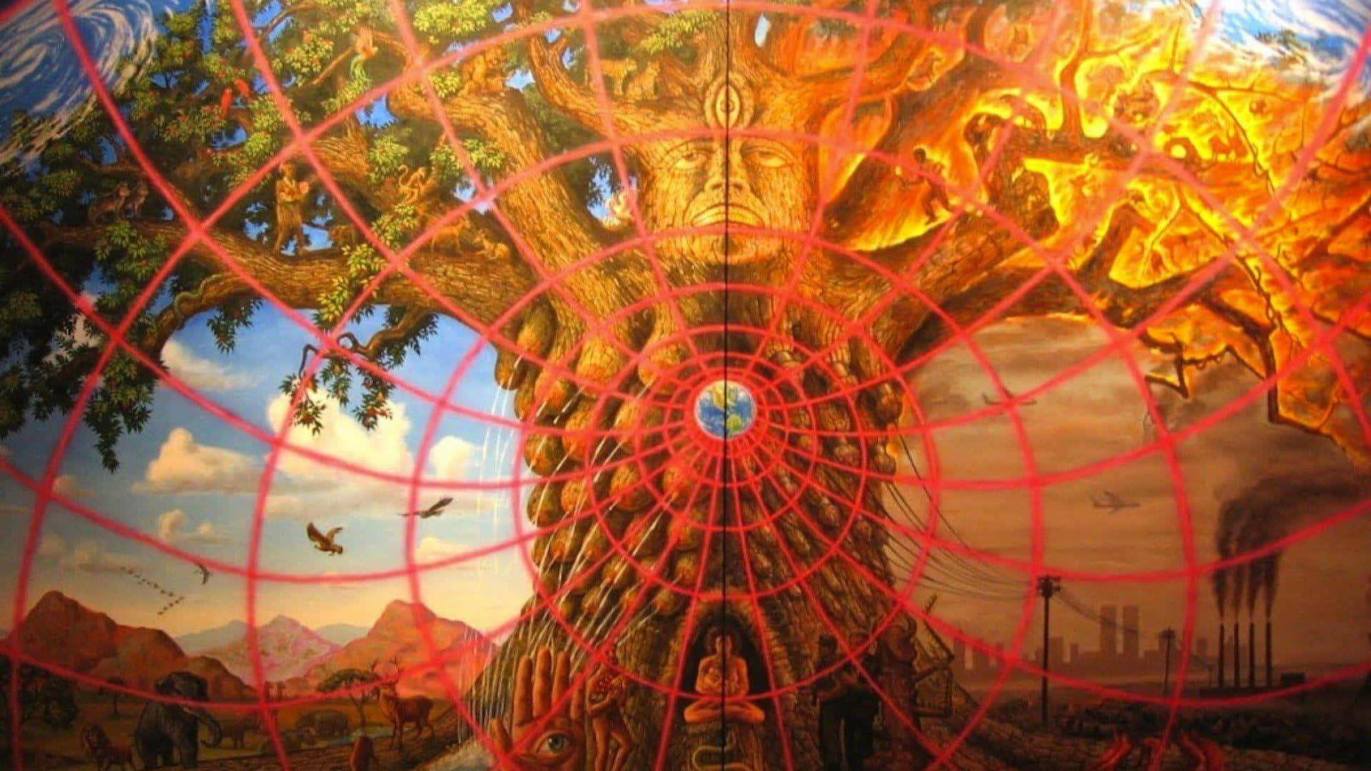 Alex Grey, tree, human face, Full HD Desktop Wallpaper