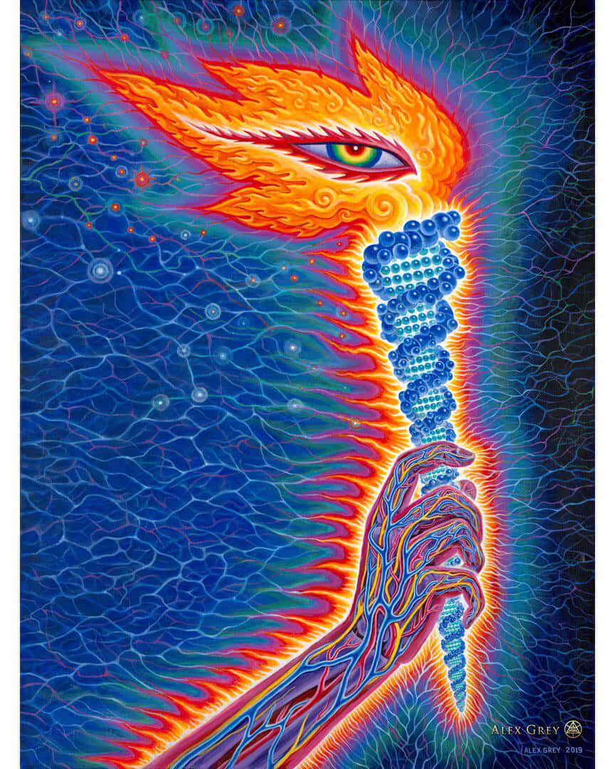 Alex Grey, fiery phoenix, rainbow eye, SD Phone Wallpaper