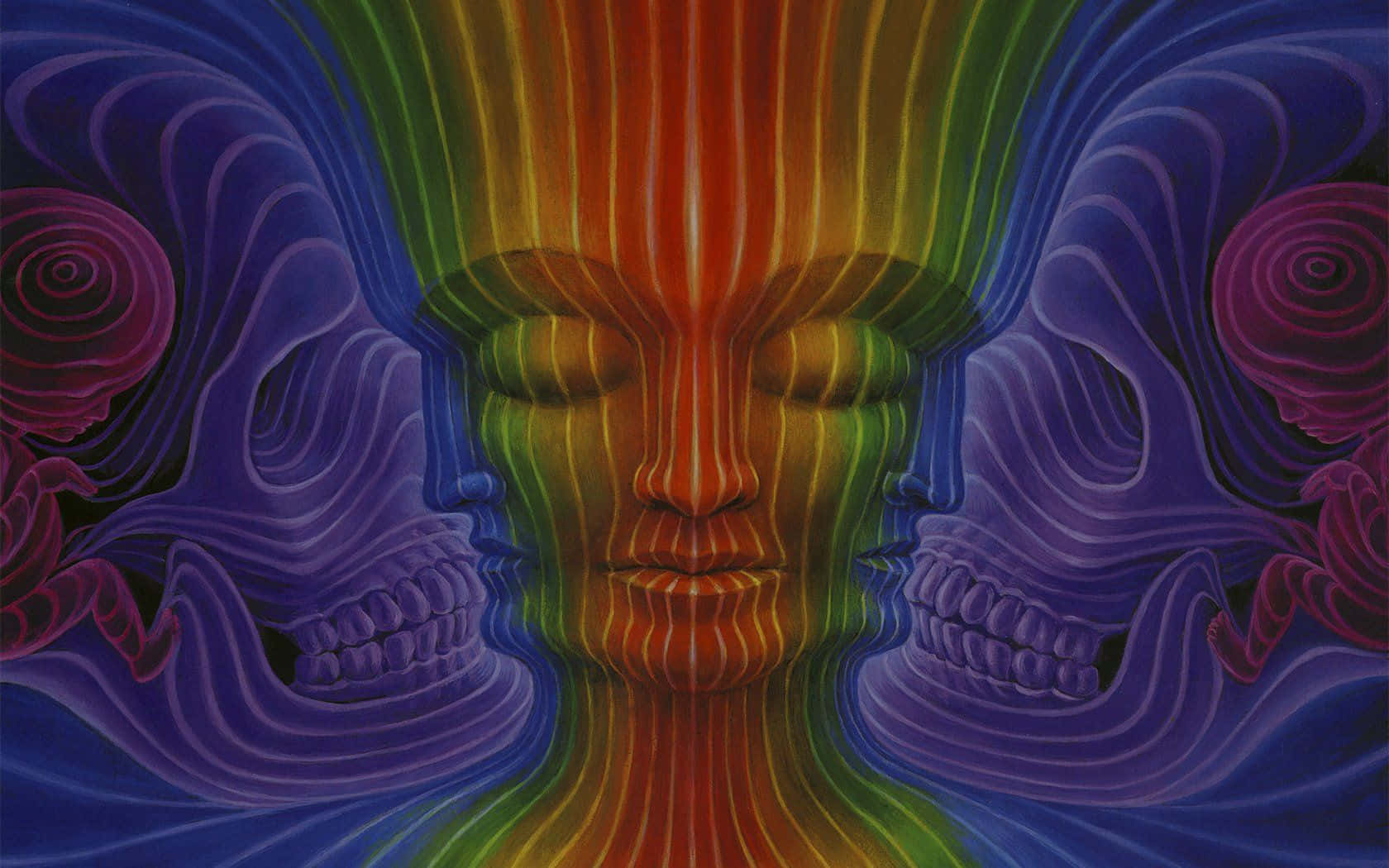 Alex Grey, rainbow hues, purple skulls, HD Desktop Wallpaper