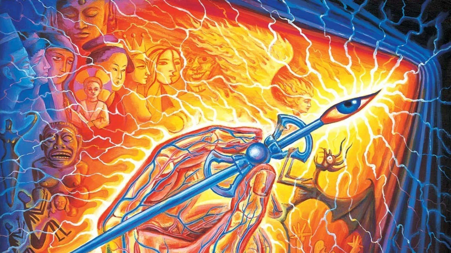Alex Grey, Duality of Science and Spirit, blue spear, Full HD Desktop Wallpaper