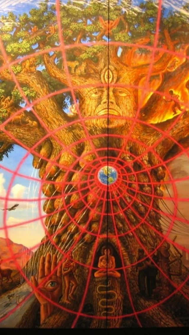 Alex Grey, colossal tree, human face, SD Phone Wallpaper
