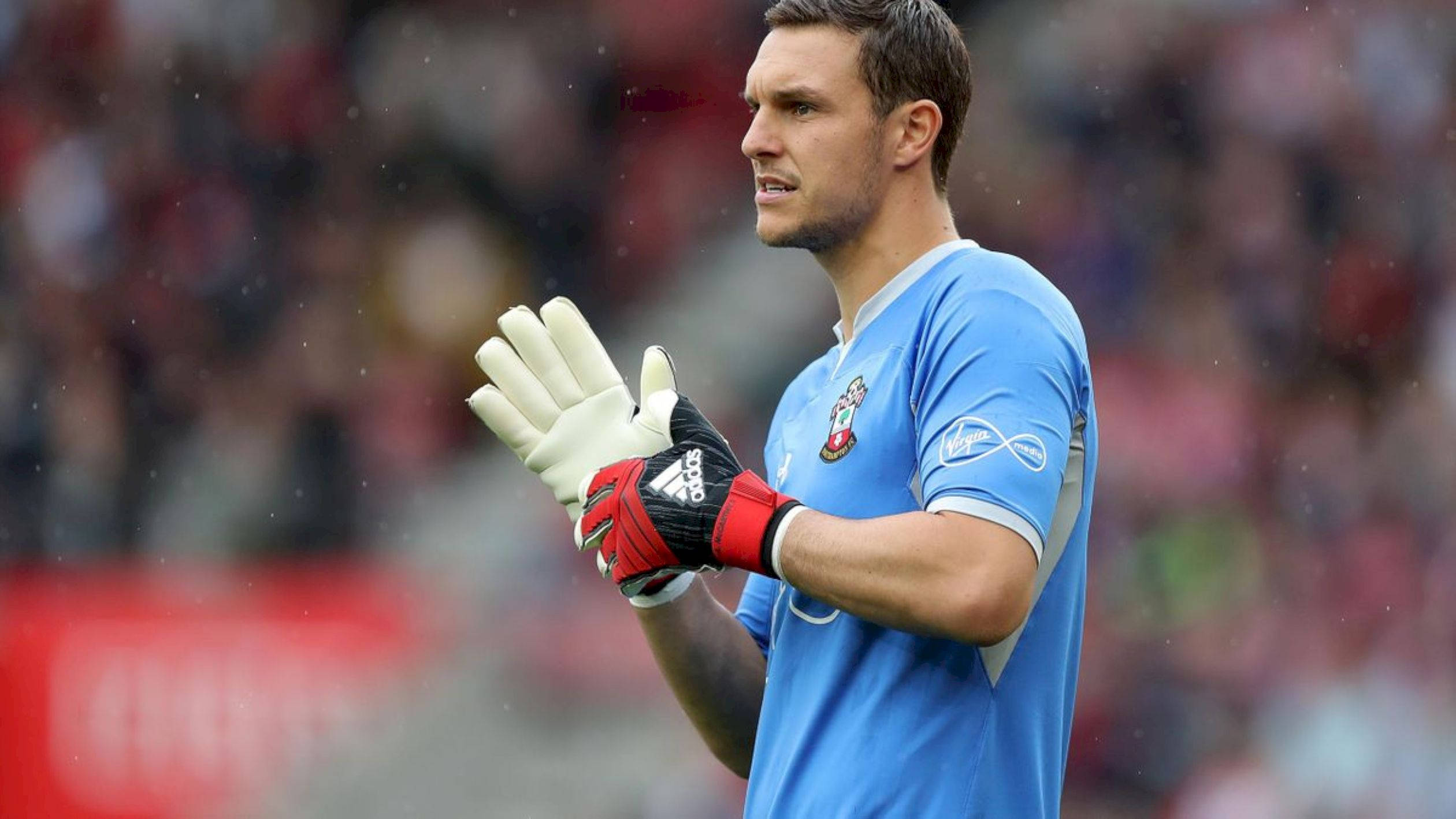 Alex McCarthy, blue jersey, gloves, Full HD Desktop Wallpaper