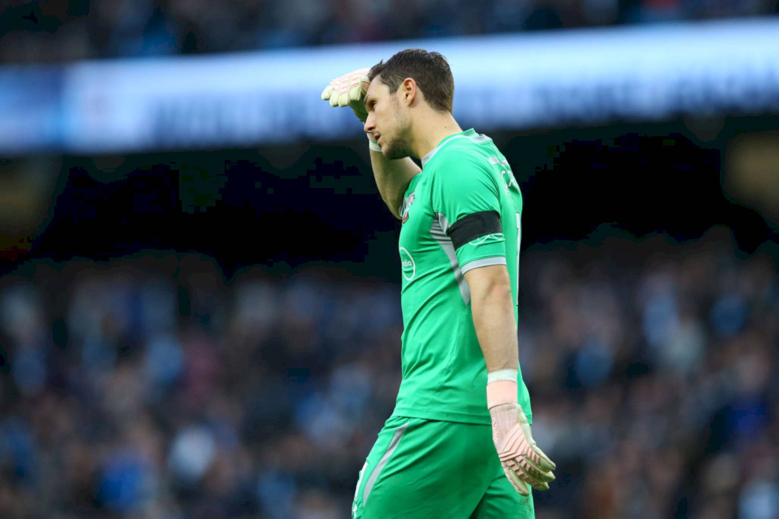 Alex McCarthy, green uniform, gloved hand, Full HD Desktop Wallpaper