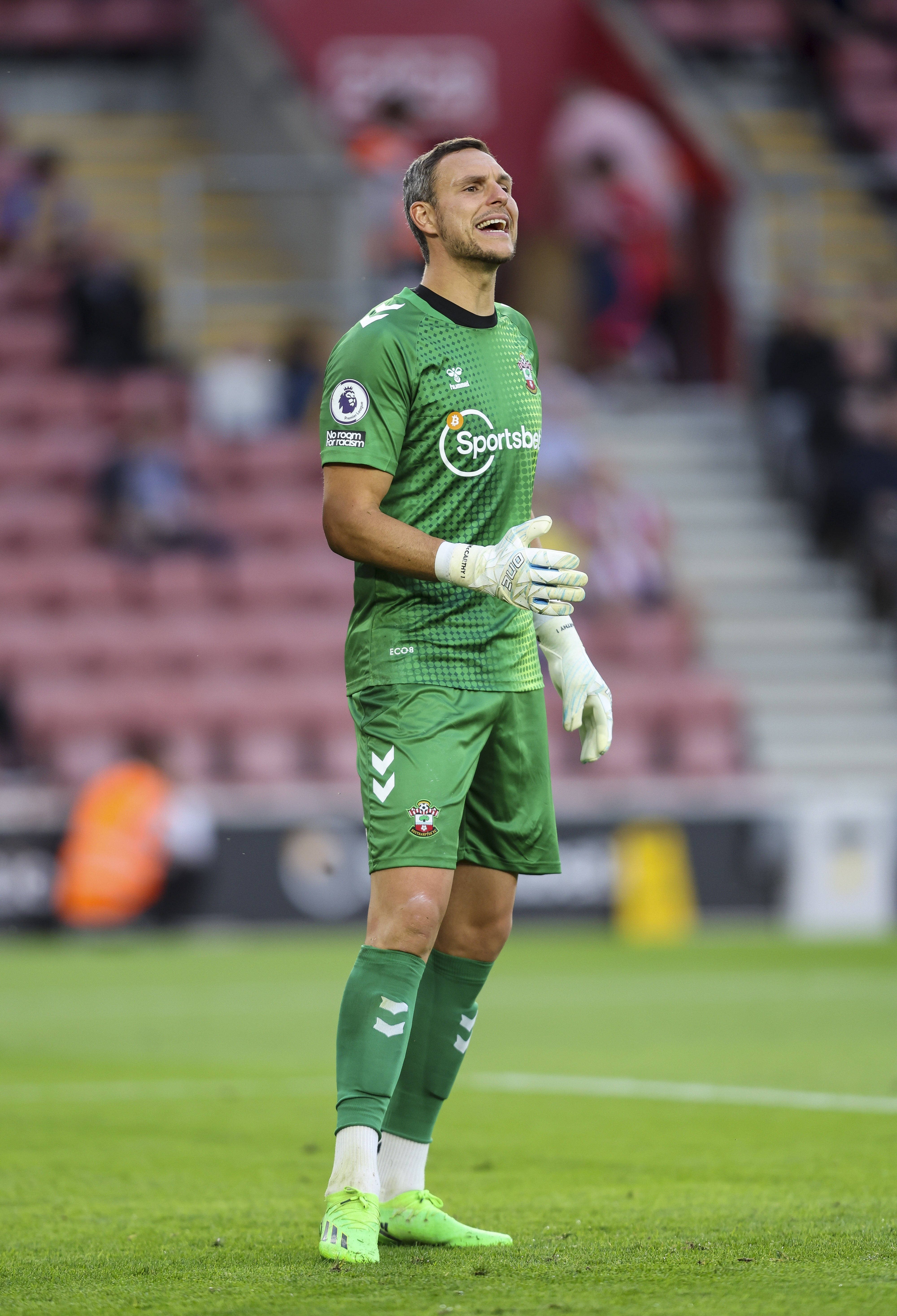 Alex McCarthy, football stadium, green kit, 5K Phone Wallpaper