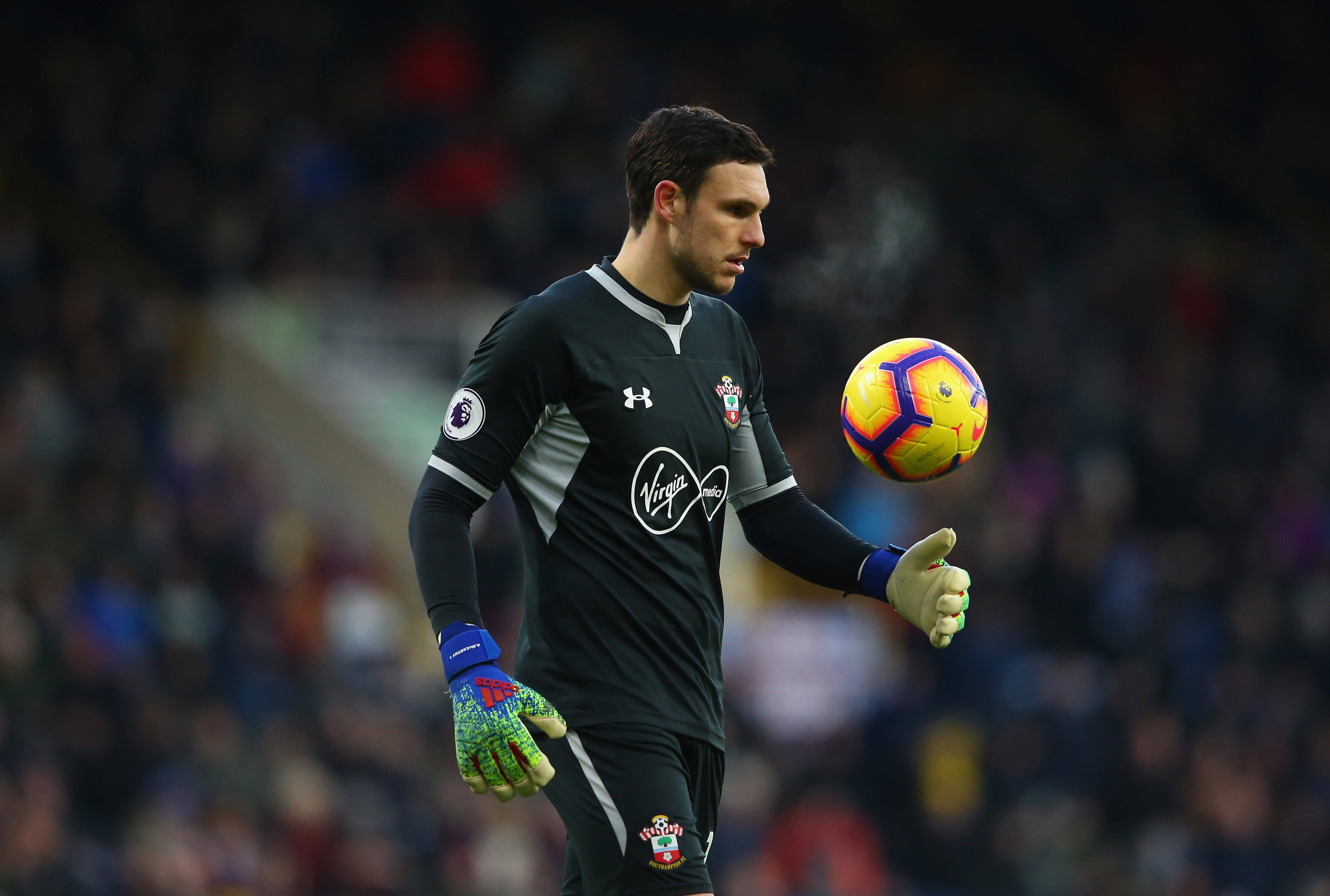 Alex McCarthy, black kit, vibrant yellow and purple ball, 4K Desktop Wallpaper