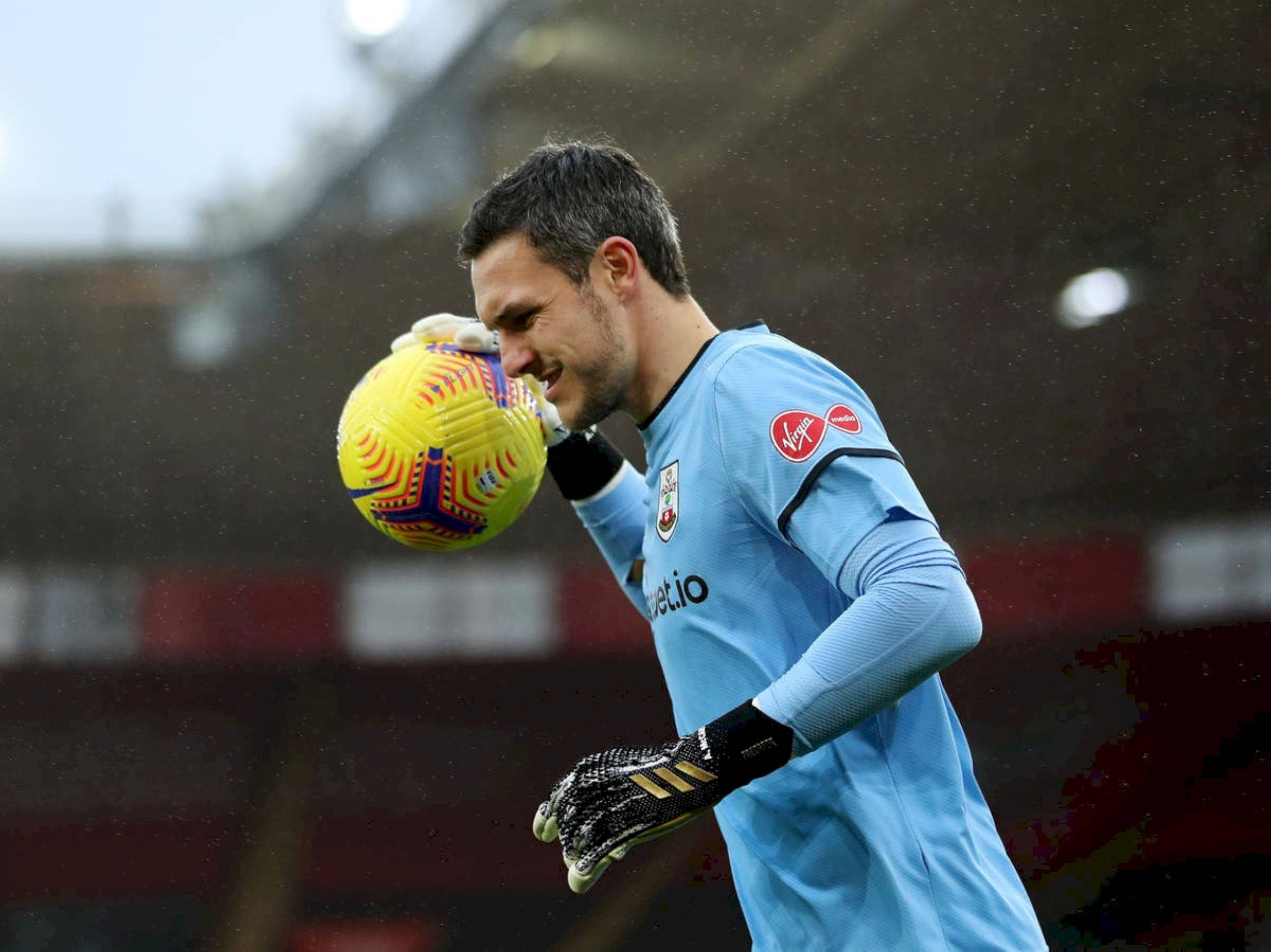 Alex McCarthy, light blue jersey, vibrant yellow and purple ball, Full HD Desktop Wallpaper