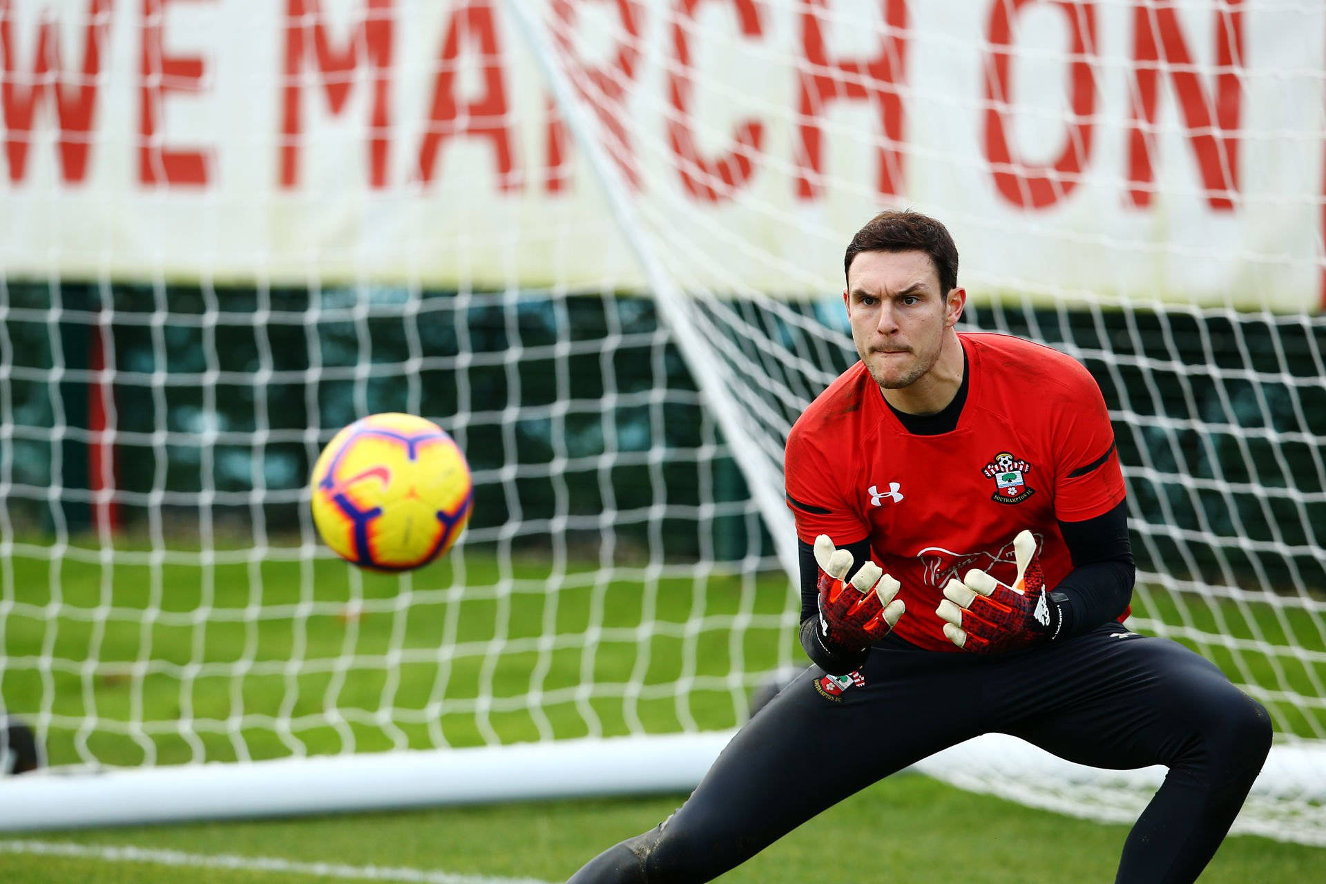 Alex McCarthy, red gear, vibrant yellow and purple ball, Full HD Desktop Wallpaper
