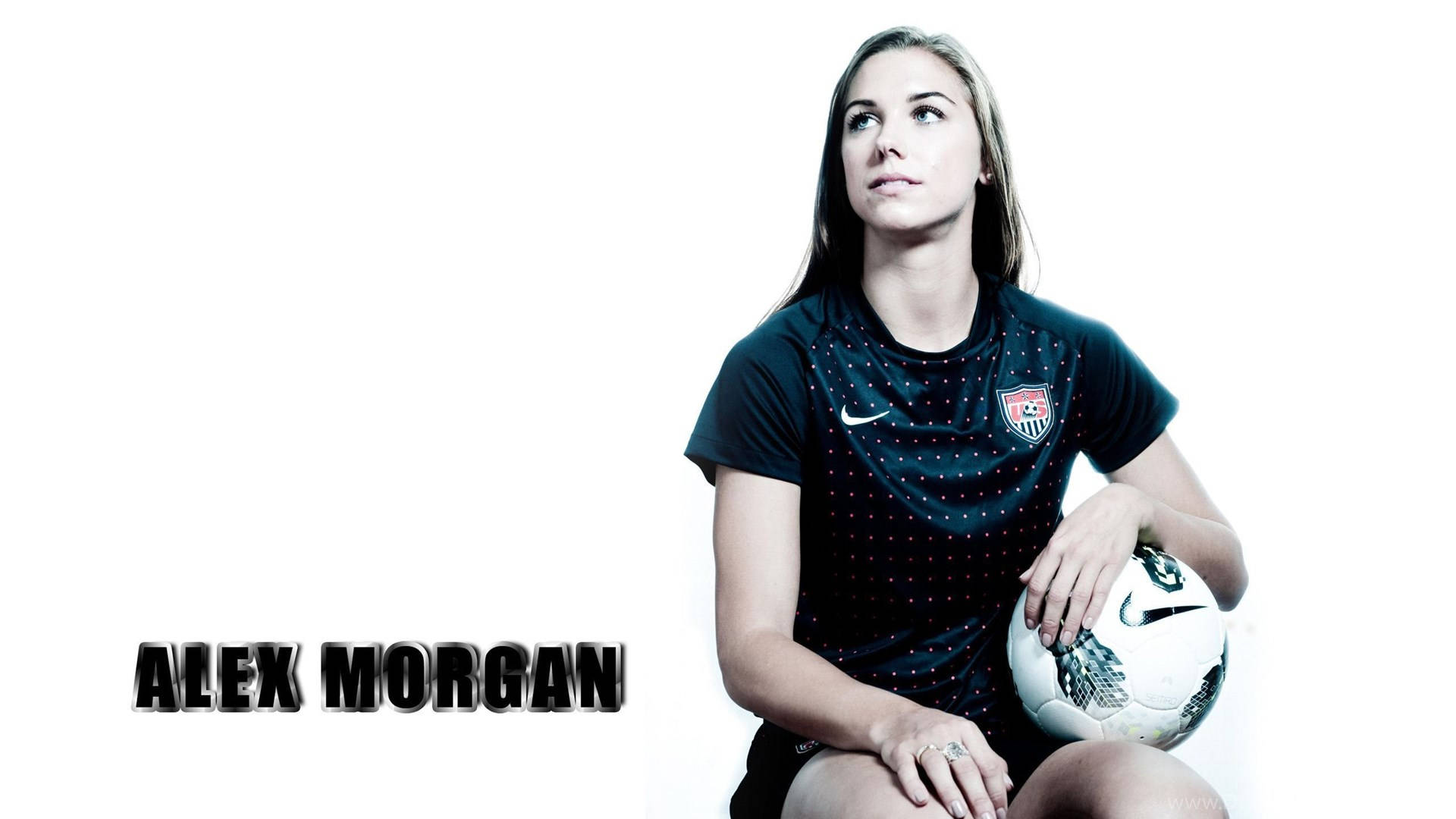 Alex Morgan, white background, dark jersey, Full HD Desktop Wallpaper