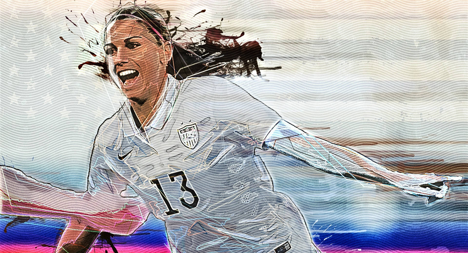 Alex Morgan, US soccer player, American flag, Full HD Desktop Wallpaper
