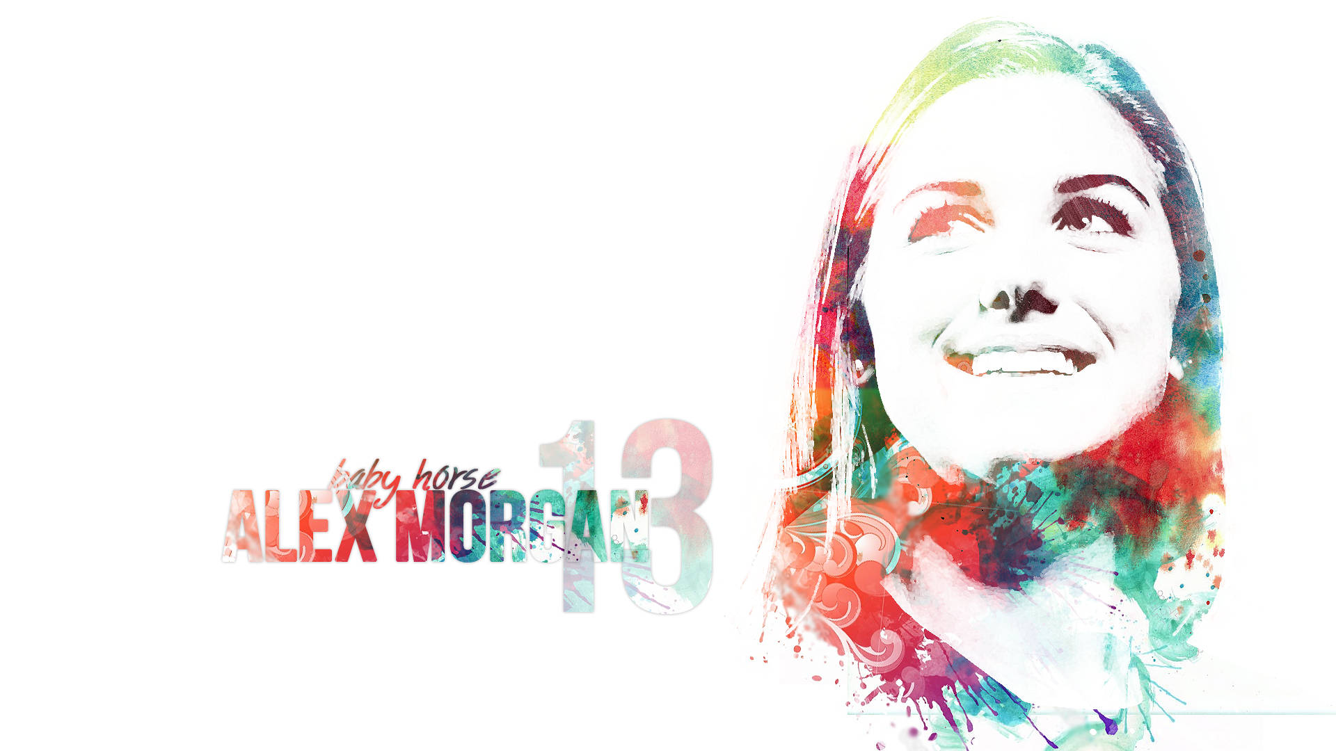 Alex Morgan, baby horse, watercolor portrait, Full HD Desktop Wallpaper