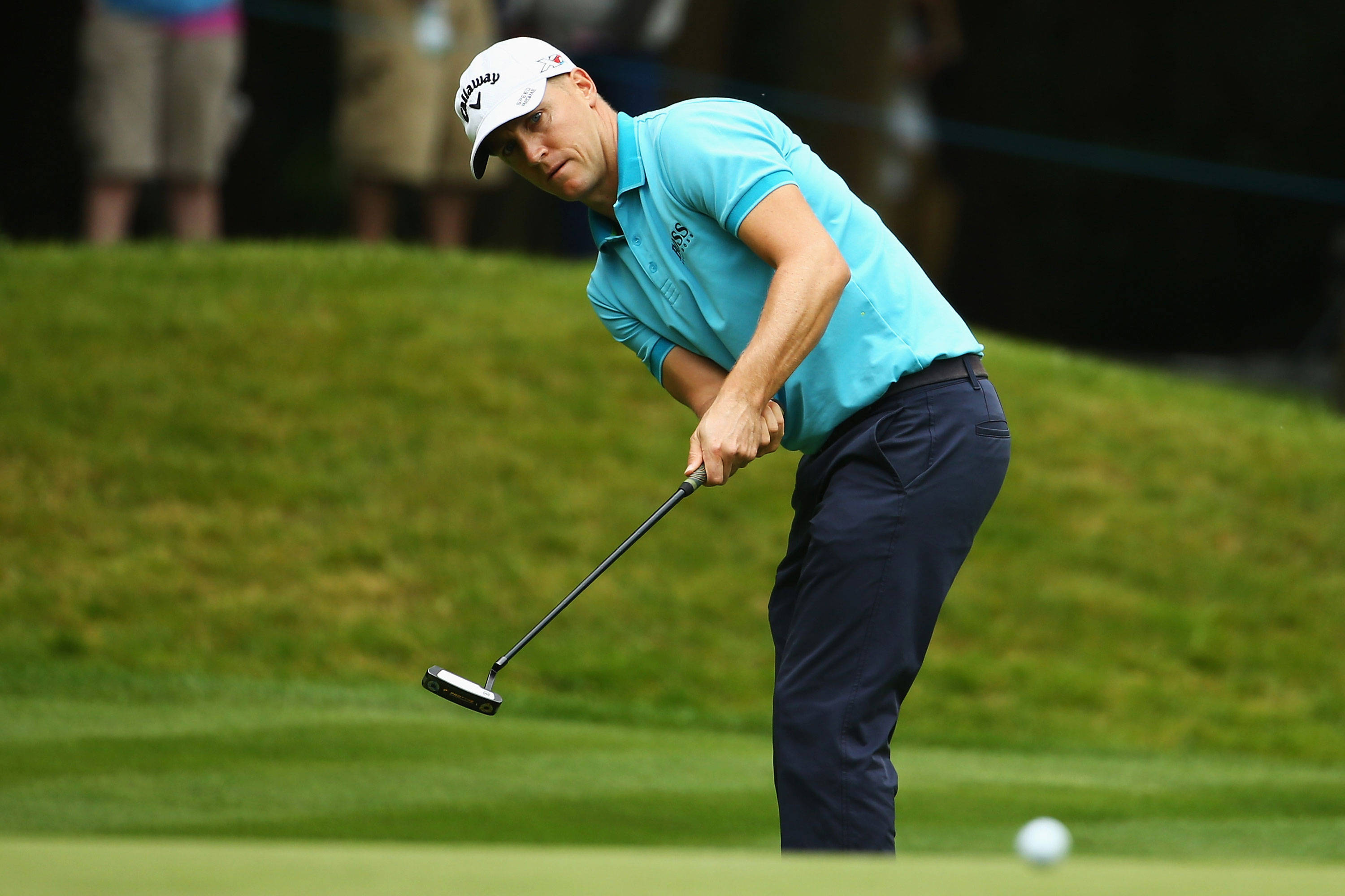 Alex Noren, turquoise shirt, white cap, 2K Desktop Wallpaper
