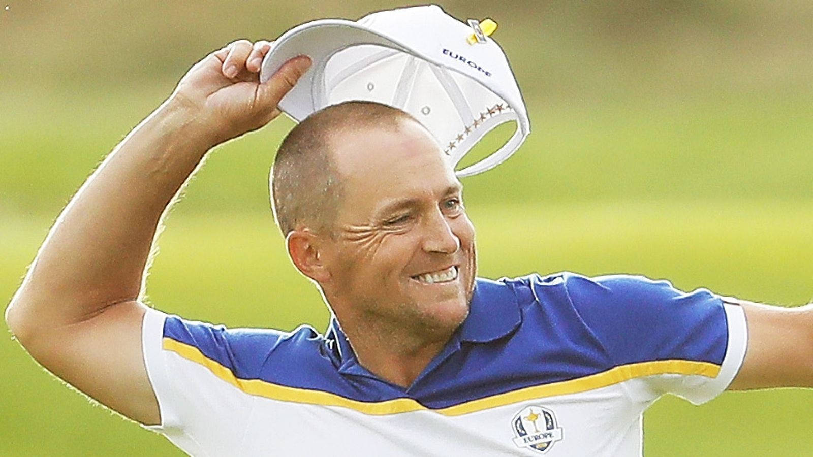 Alex Noren, blue and white polo, white cap, HD Desktop Wallpaper