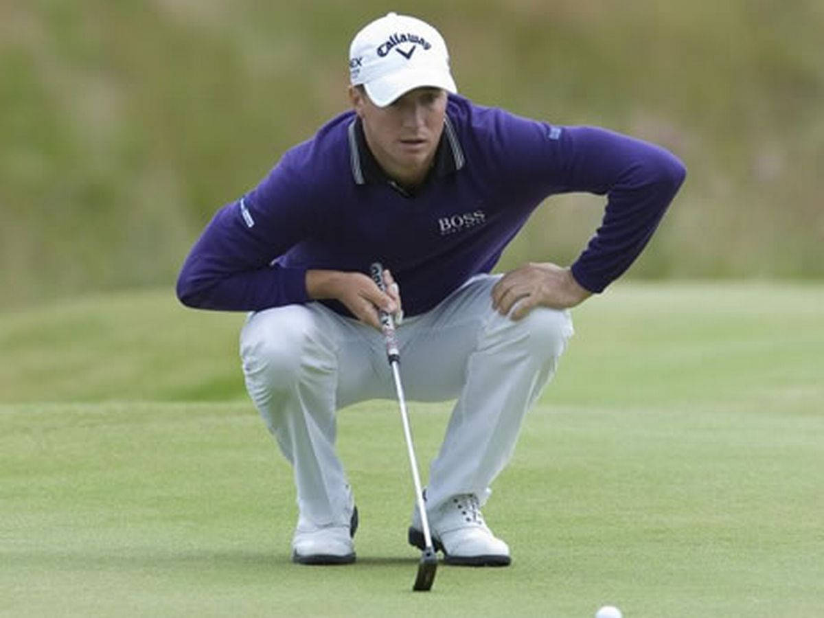 Alex Noren, purple shirt, green grass course, SD Desktop Wallpaper