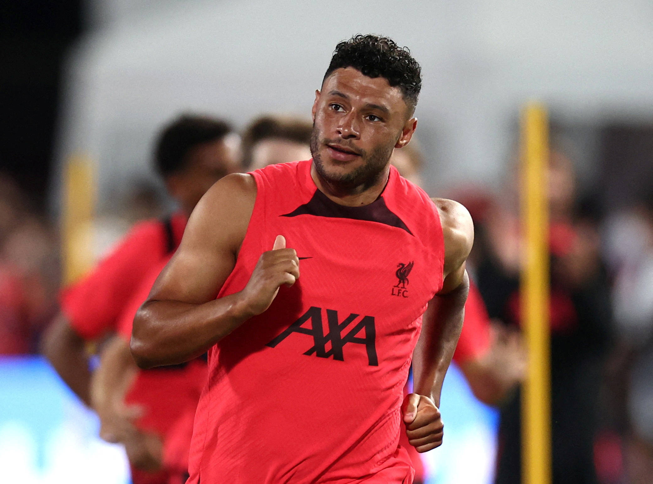 Alex Oxlade-Chamberlain, red training kit, stadium lights, Full HD Desktop Wallpaper