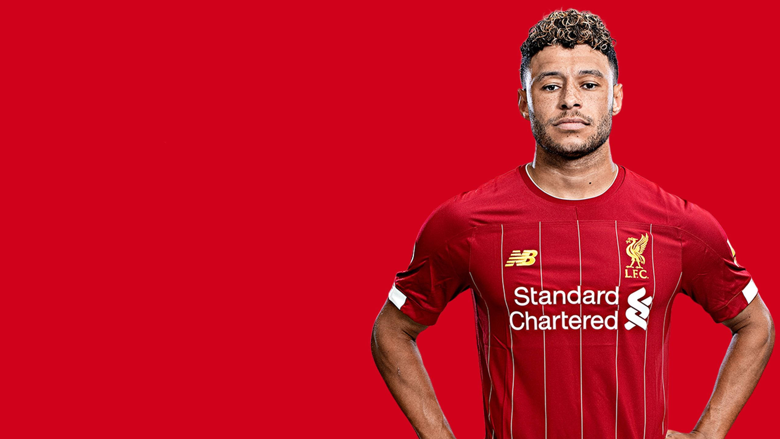 Alex Oxlade-Chamberlain, red Liverpool jersey, solid red background, 2K Desktop Wallpaper