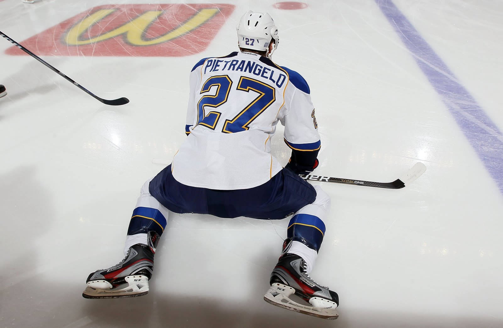 Alex Pietrangelo, white and blue jersey, ice rink, HD Desktop Wallpaper