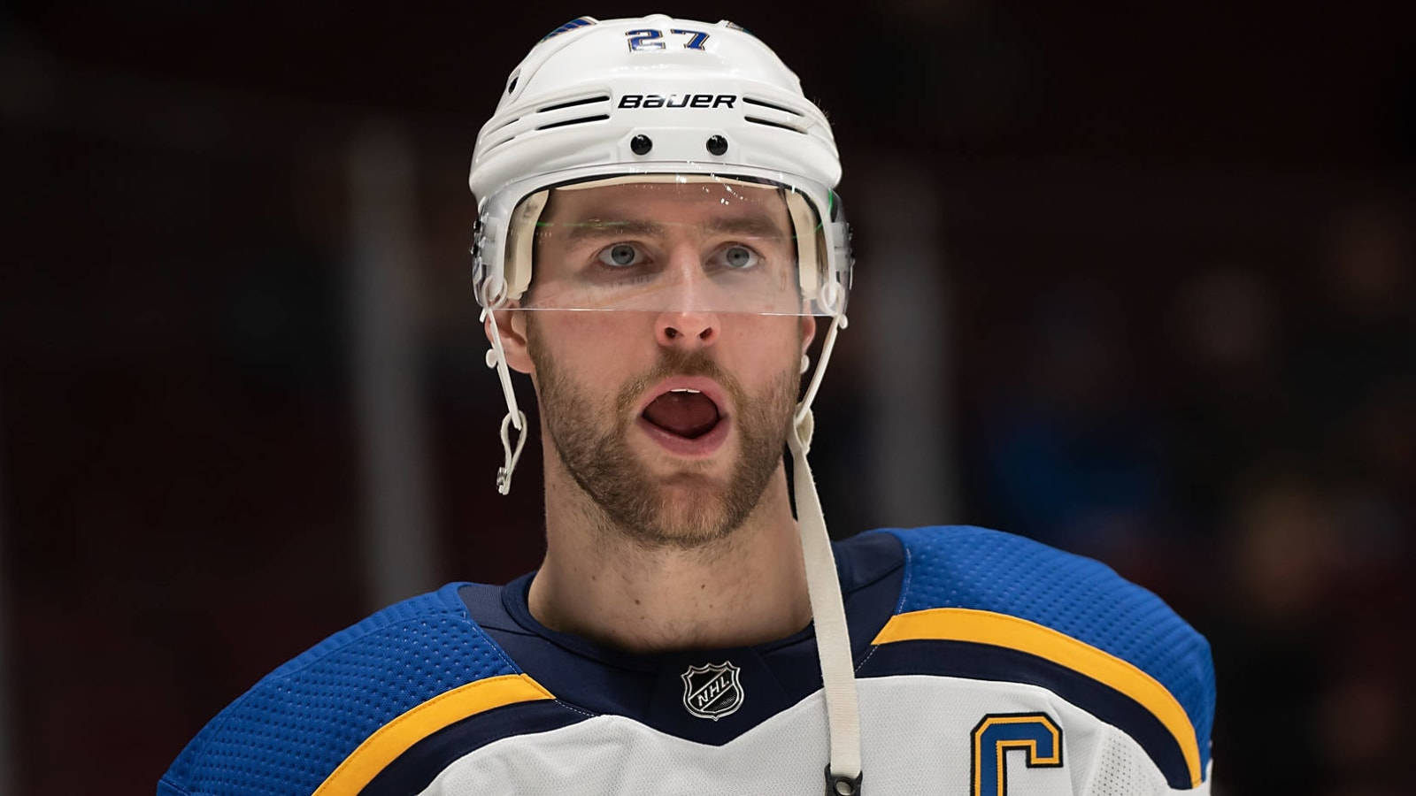 Alex Pietrangelo, number 27, blue and white uniform, HD Desktop Wallpaper