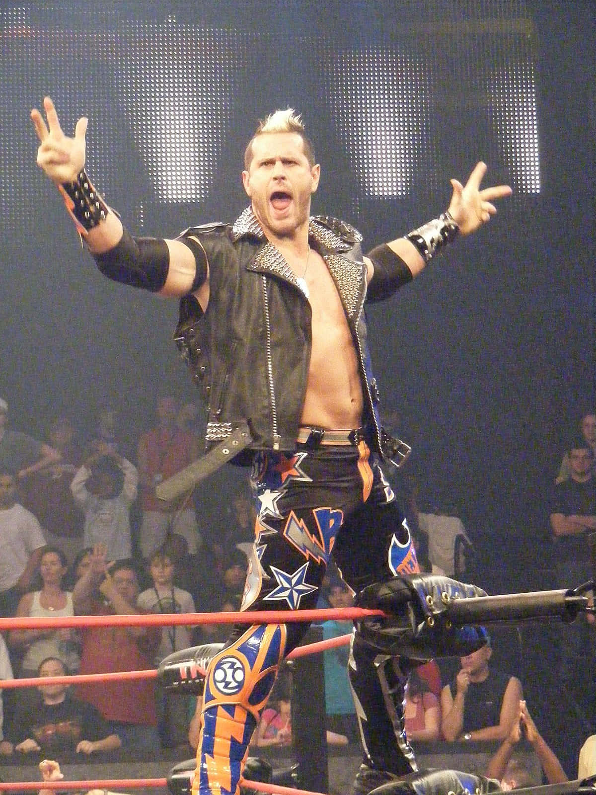 Alex Shelley, black leather vest, star-patterned trunks, HD Phone Wallpaper