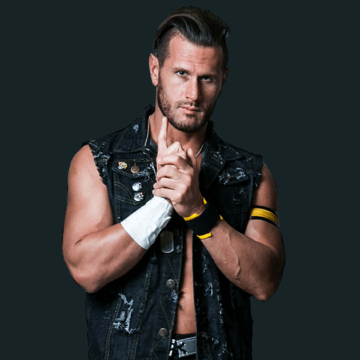 Alex Shelley, signature pose, distressed denim vest, SD Desktop Wallpaper