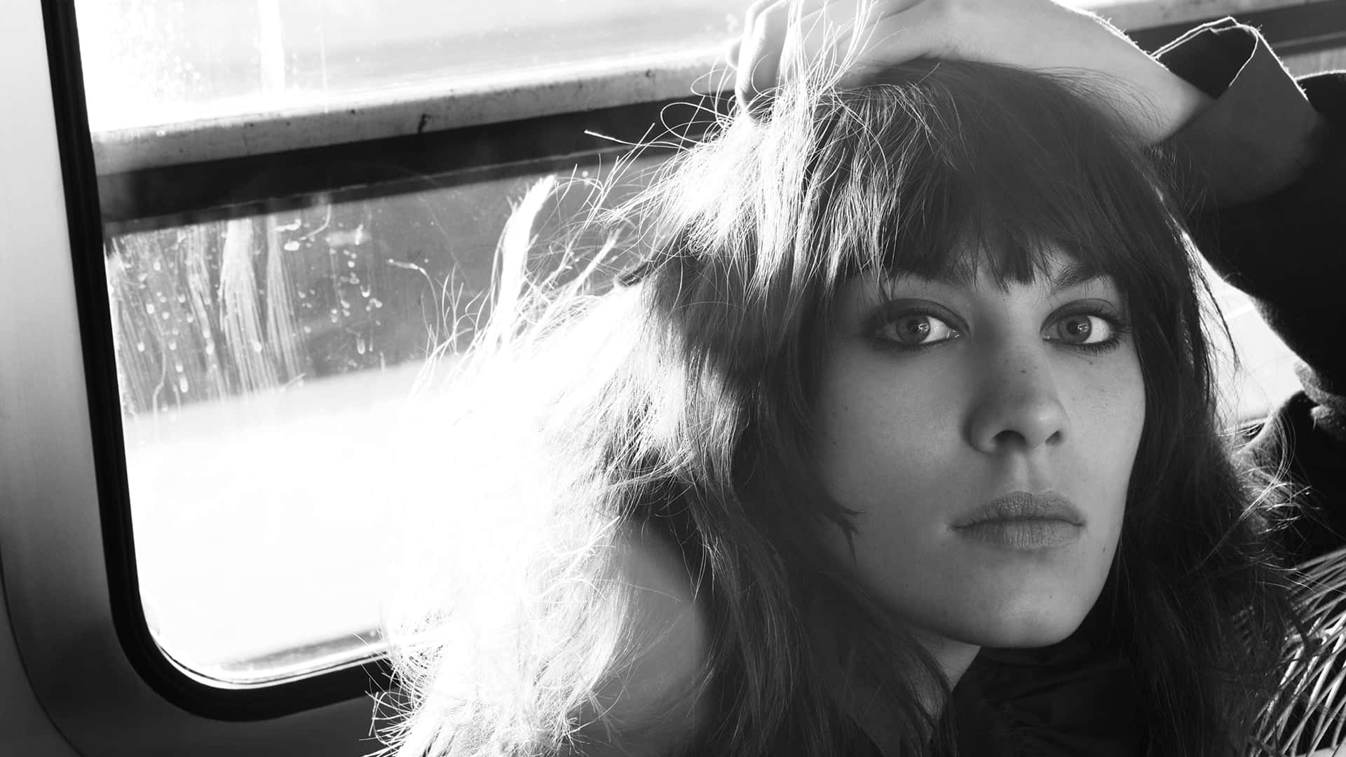 Alexa Chung, black and white portrait, vehicle, Full HD Desktop Wallpaper