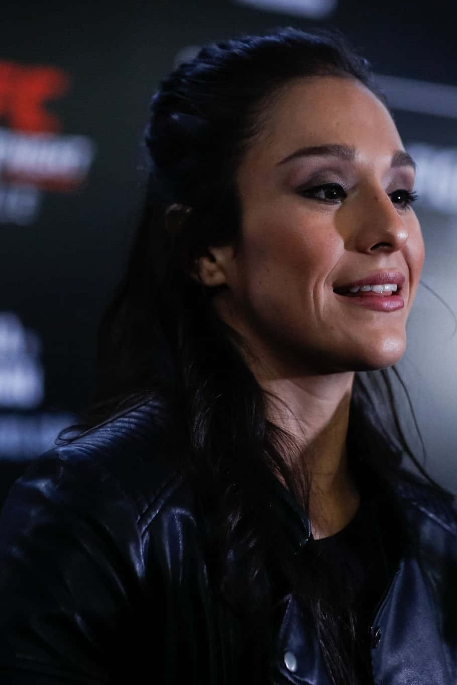 Alexa Grasso, leather jacket, dimly lit event backdrop, HD Phone Wallpaper
