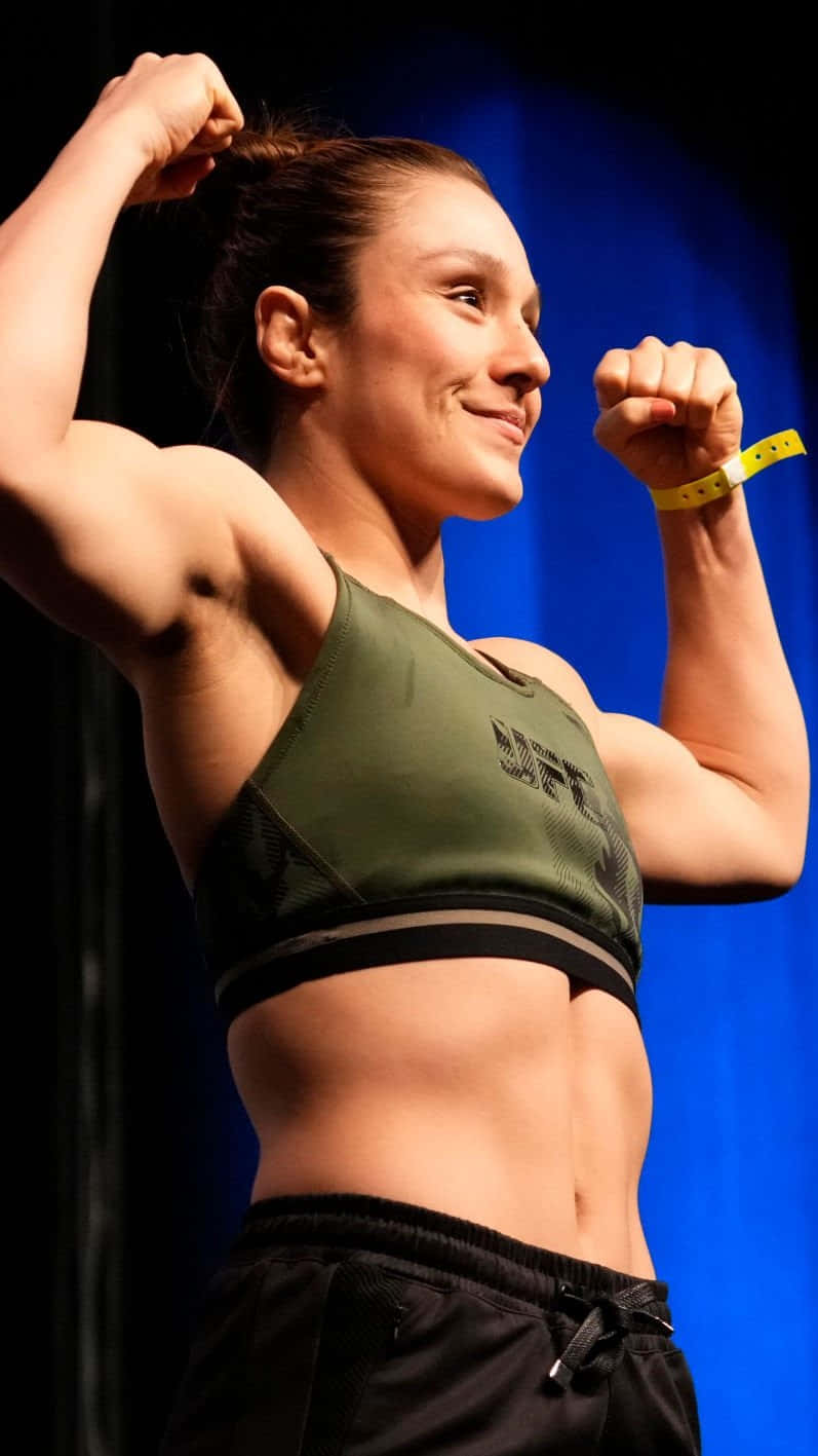Alexa Grasso, green sports bra, blue backdrop, HD Phone Wallpaper