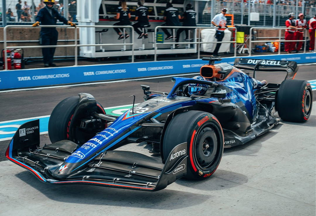 blue F1 race car, Formula 1 car, red accents, SD Desktop Wallpaper