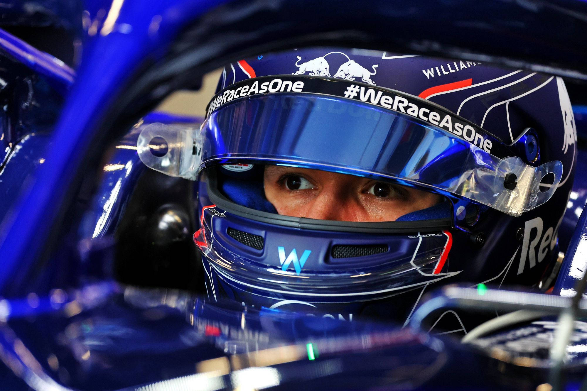 Alexander Albon, blue helmet visor, Formula 1 cockpit, Full HD Desktop Wallpaper