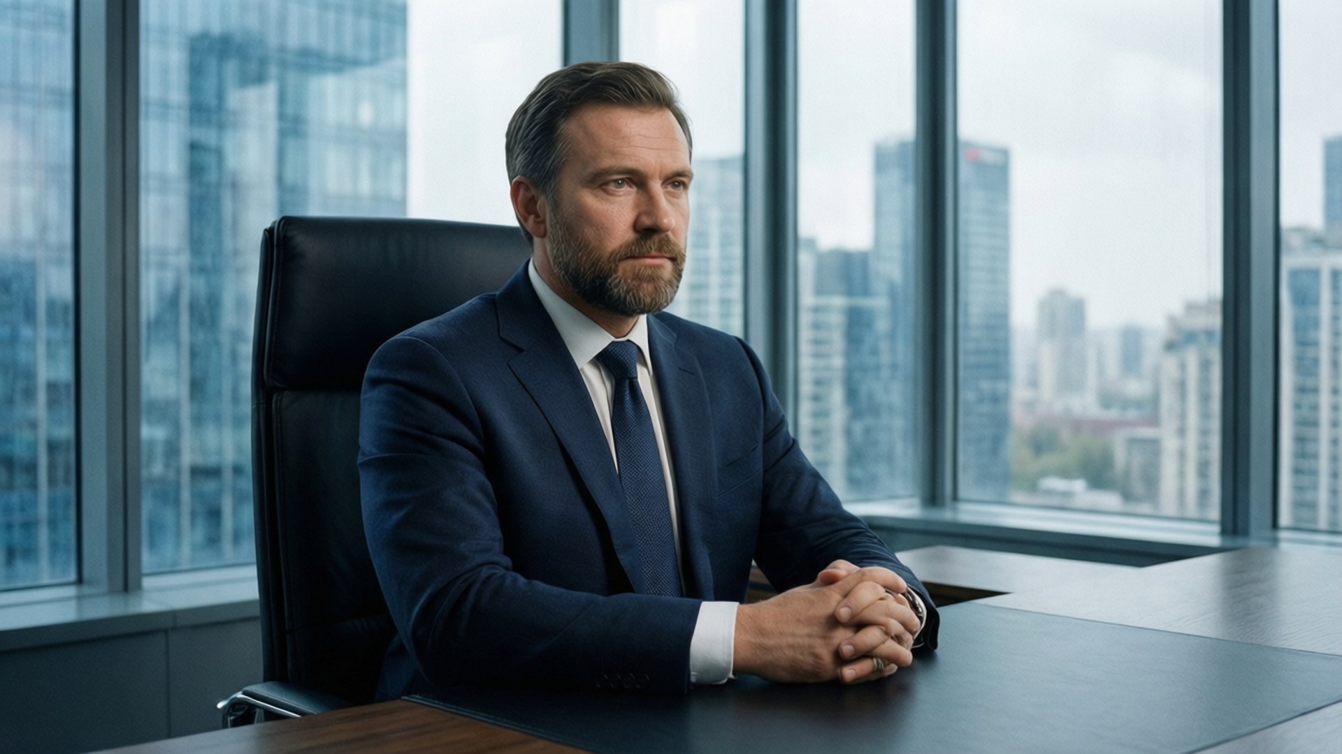 Alexander Romanov, modern visionary, sleek office, Full HD Desktop Wallpaper