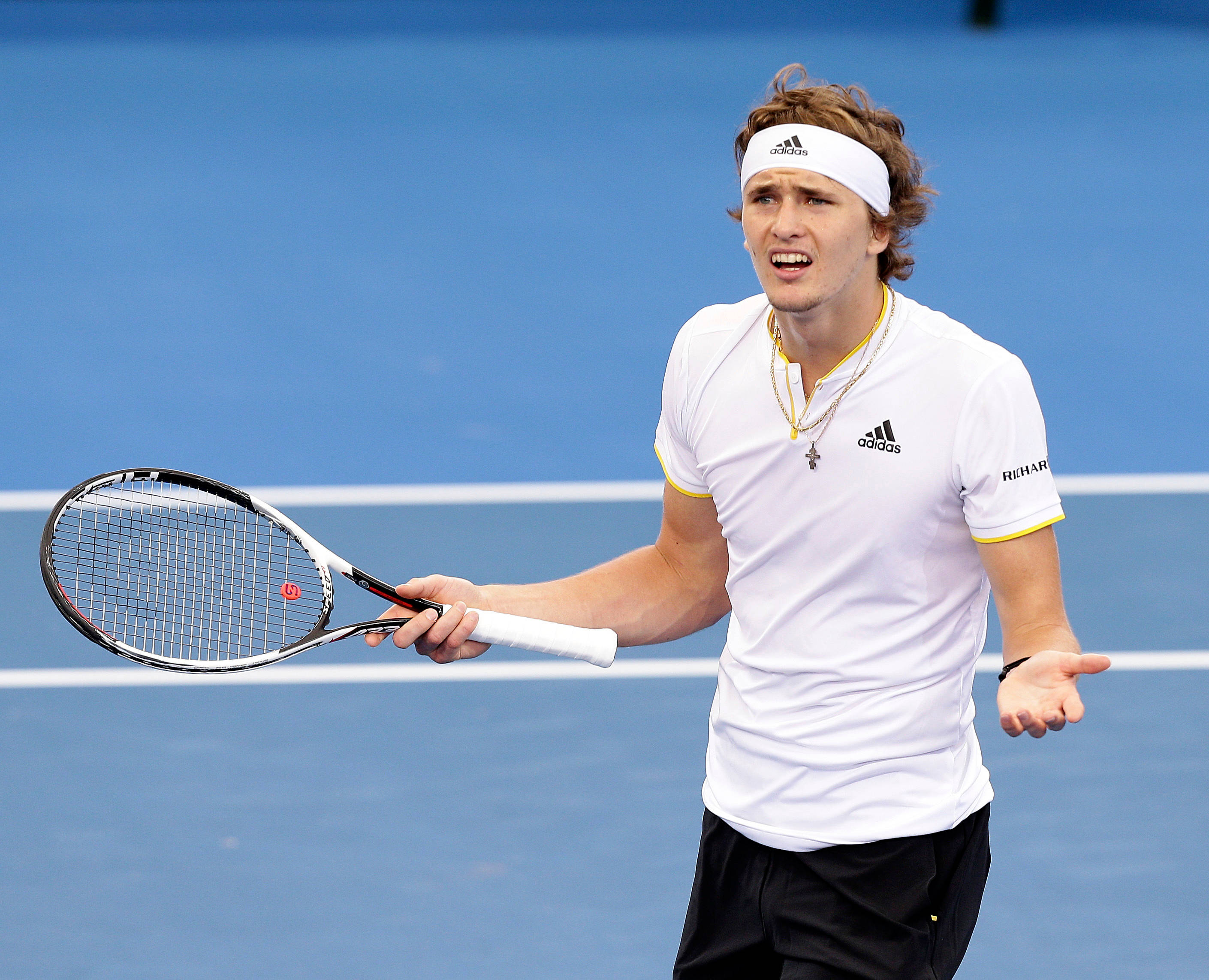 Alexander Zverev, white shirt, headband, 2K Desktop Wallpaper
