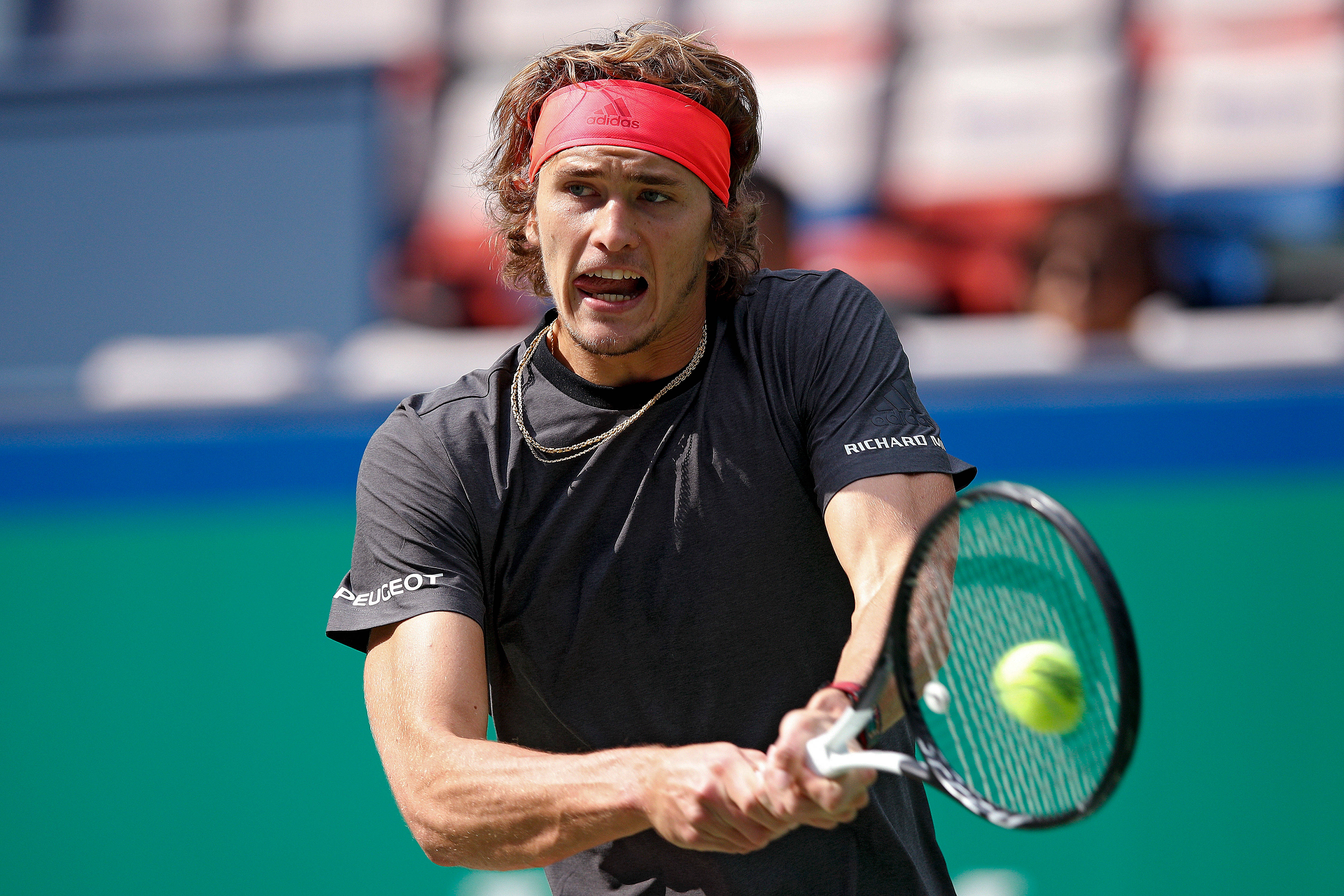 Alexander Zverev, black shirt, red headband, 4K Desktop Wallpaper
