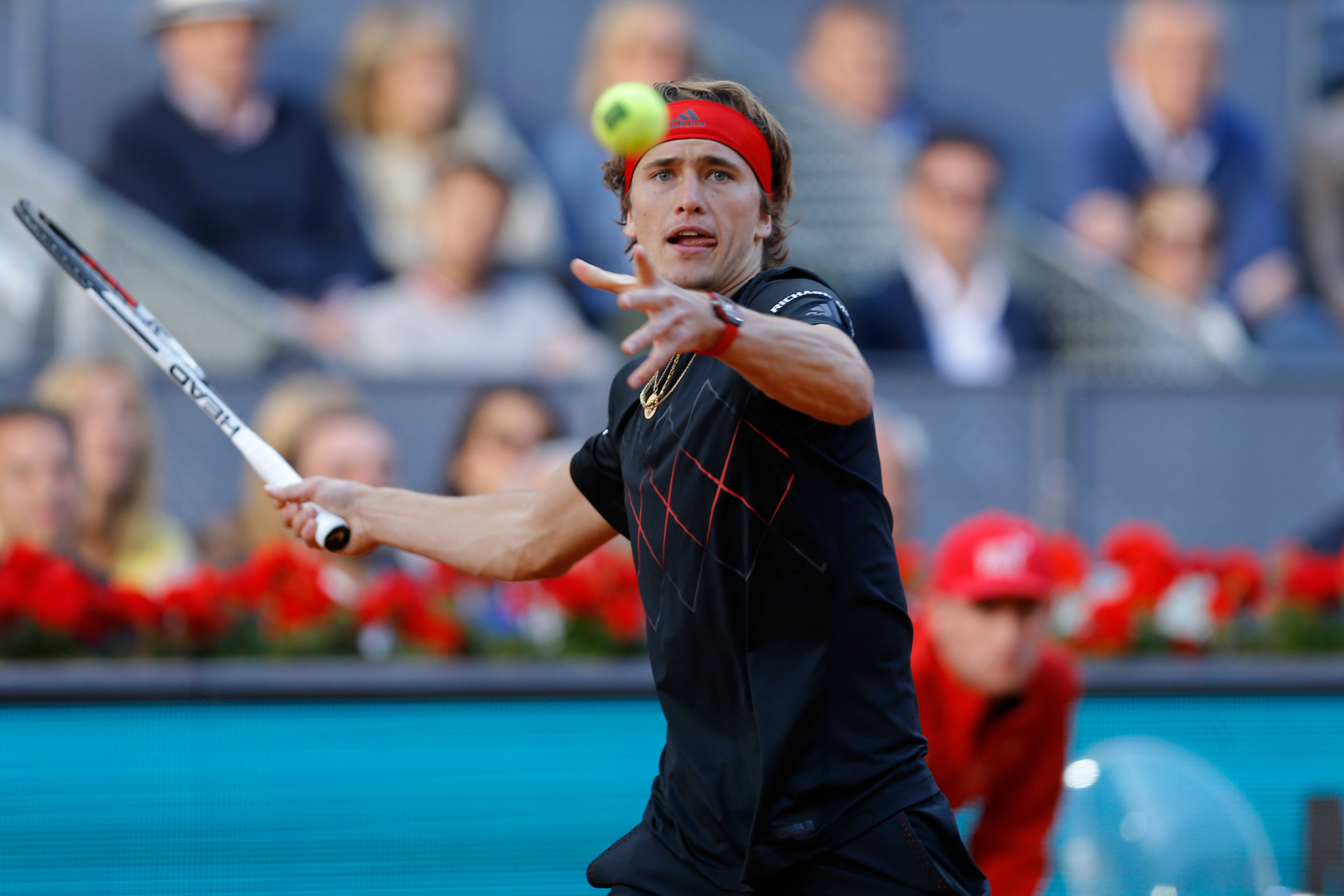 Alexander Zverev, black gear, red headband, 4K Desktop Wallpaper