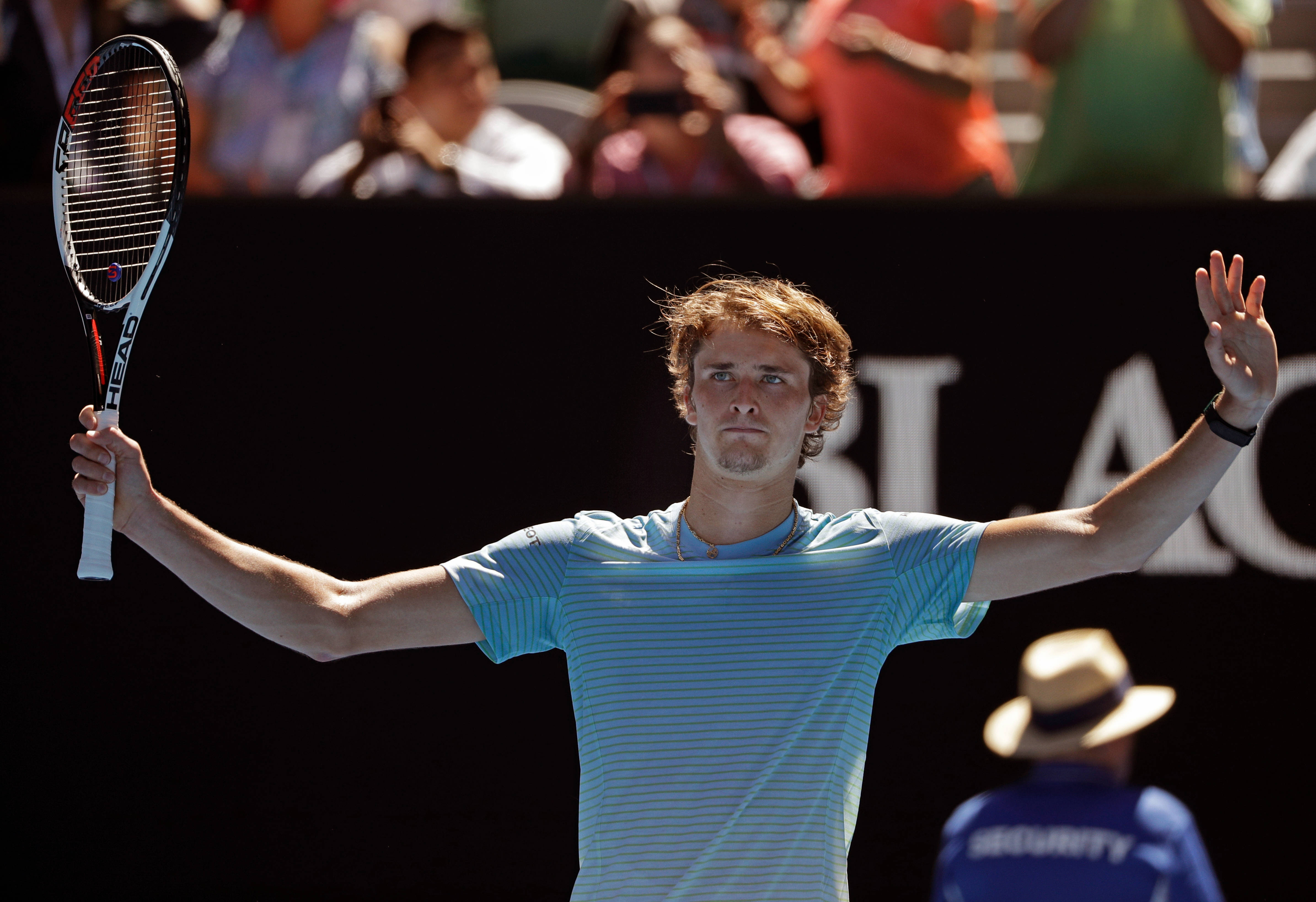 Alexander Zverev, light blue striped shirt, racket, 4K Desktop Wallpaper