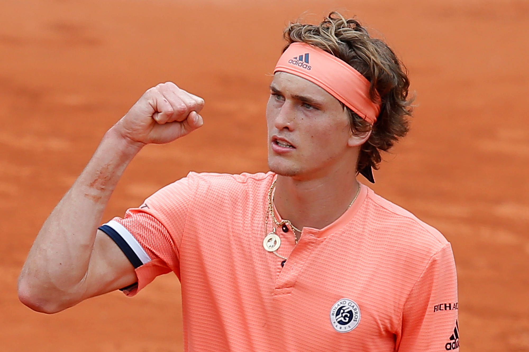 Alexander Zverev, clay court, orange headband, Full HD Desktop Wallpaper
