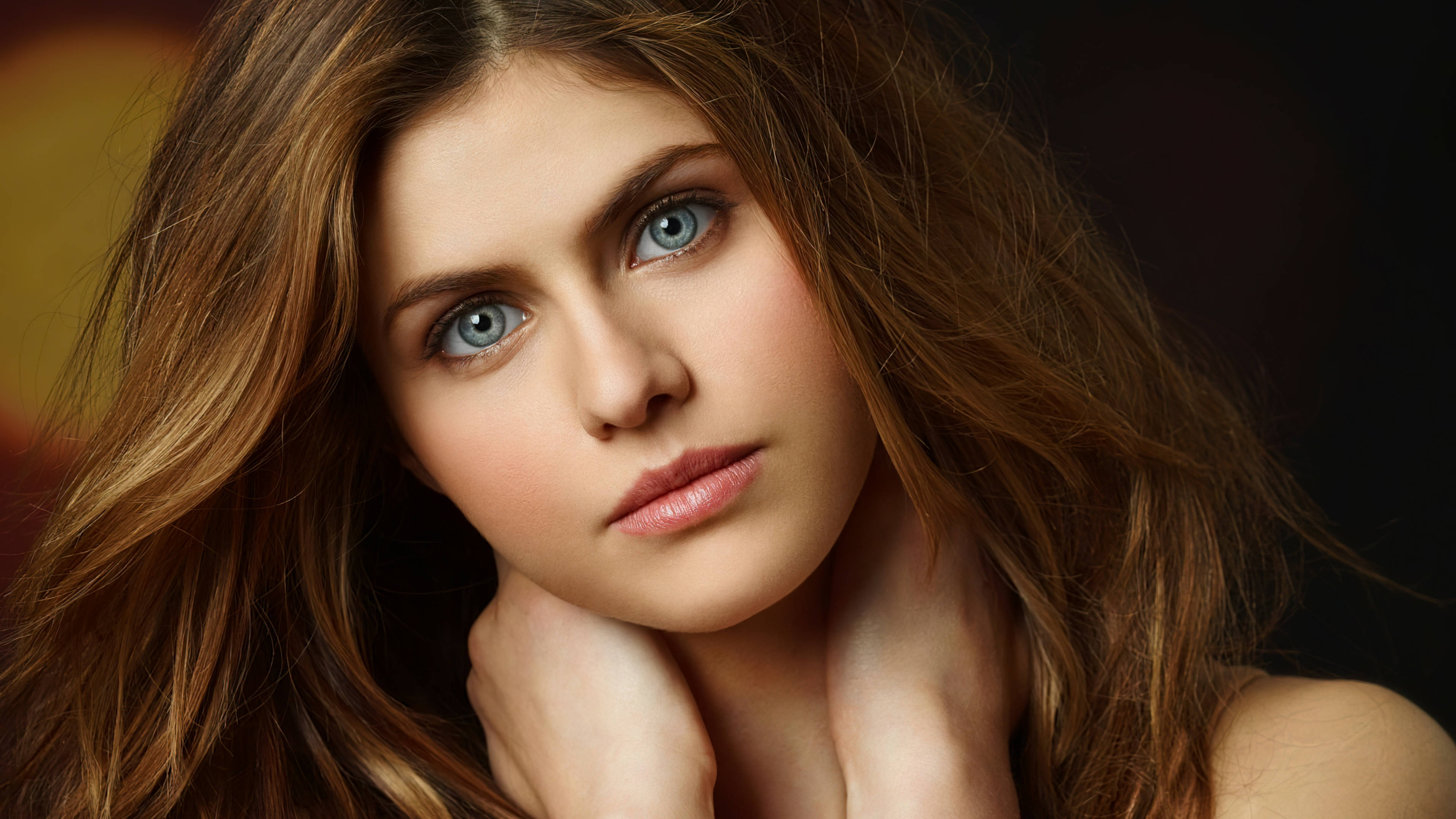 Alexandra Daddario, blue eyes, brown hair, 4K Desktop Wallpaper