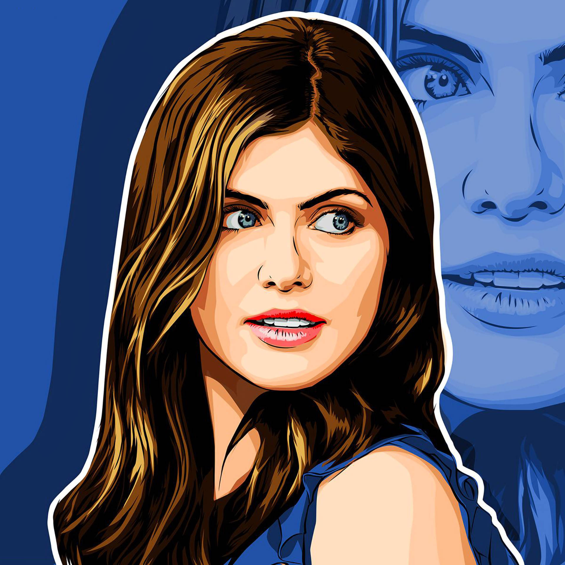 Alexandra Daddario, long brown hair, blue eyes, Full HD Desktop Wallpaper