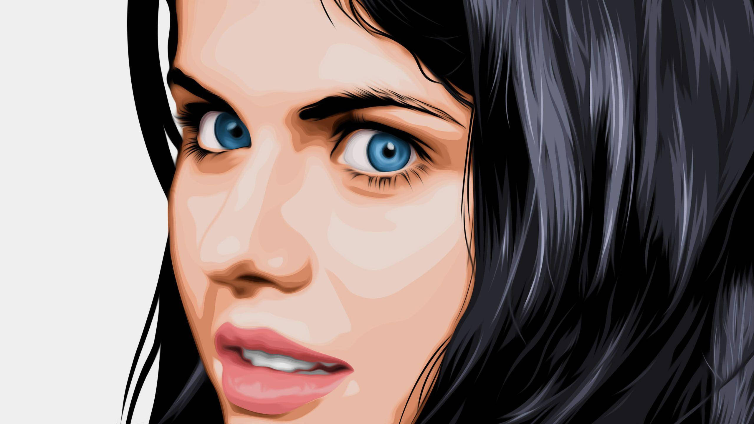 Alexandra Daddario, blue eyes, dark hair, 2K Desktop Wallpaper