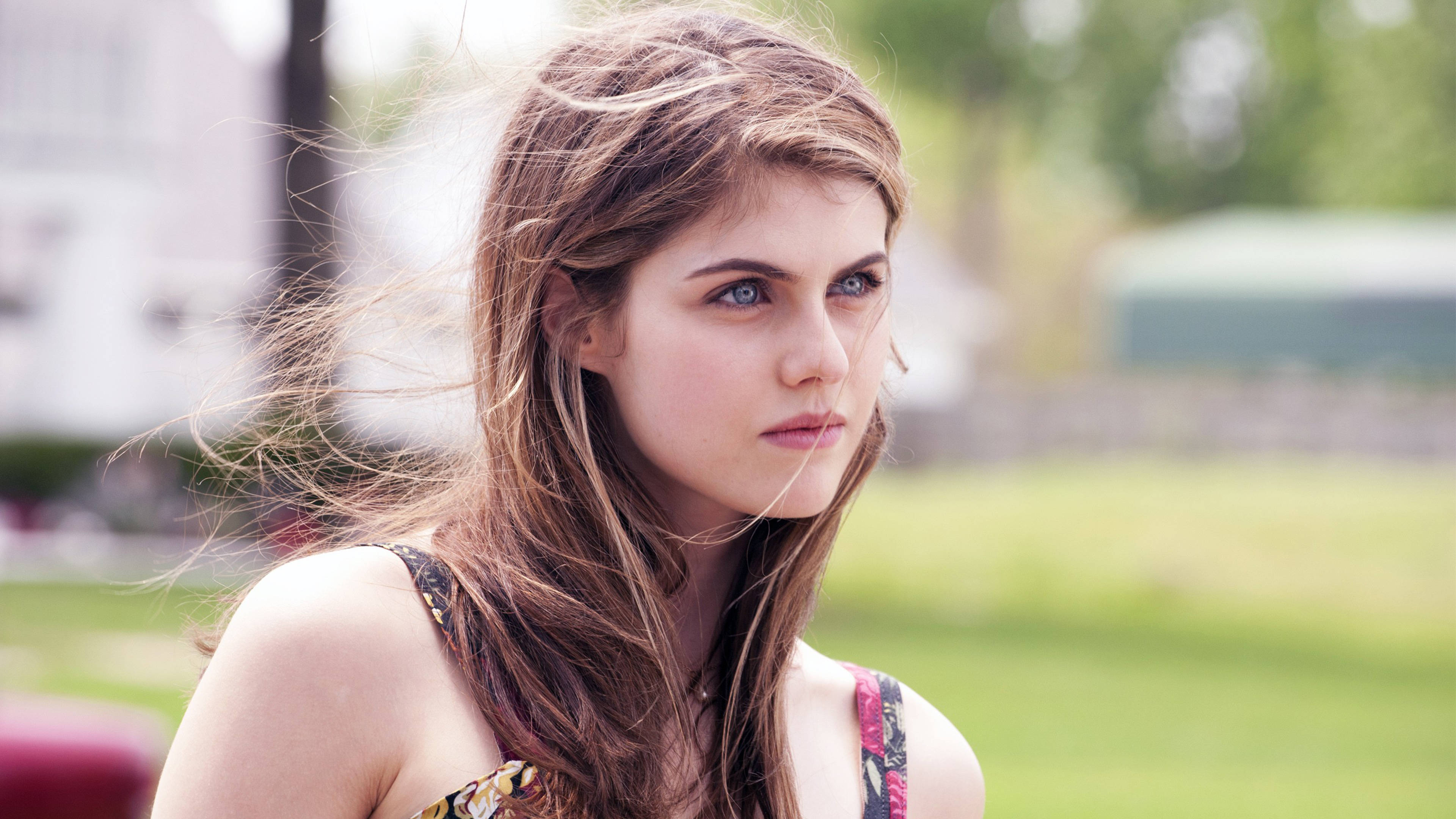 Alexandra Daddario, 4K, wind-swept brown hair, 4K Desktop Wallpaper