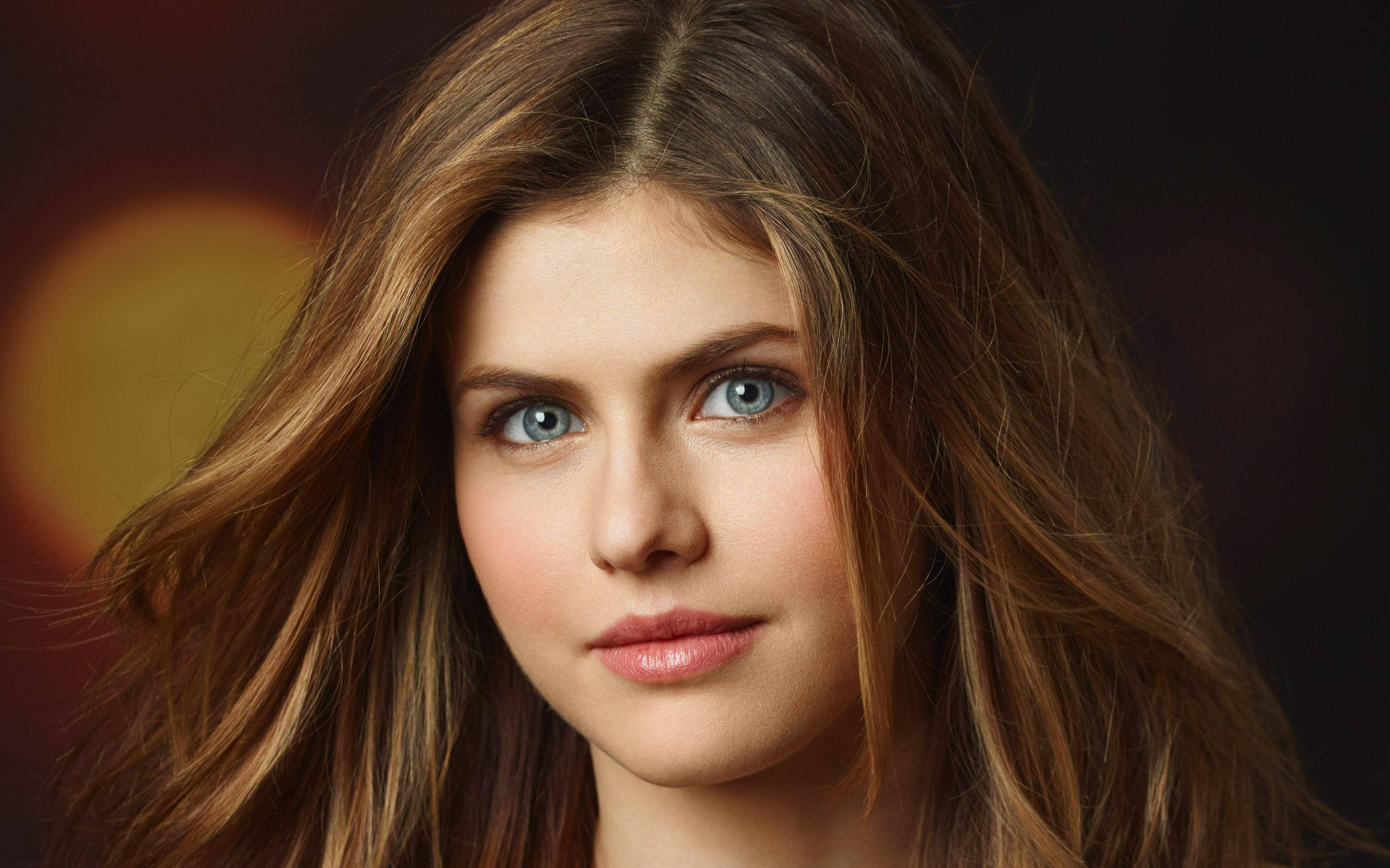 Alexandra Daddario, blue eyes, brown hair, 4K Desktop Wallpaper