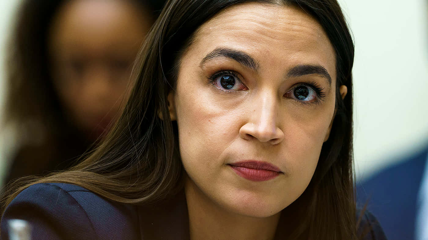 Alexandria Ocasio-cortez, intense blue eyes, dark hair, HD Desktop Wallpaper