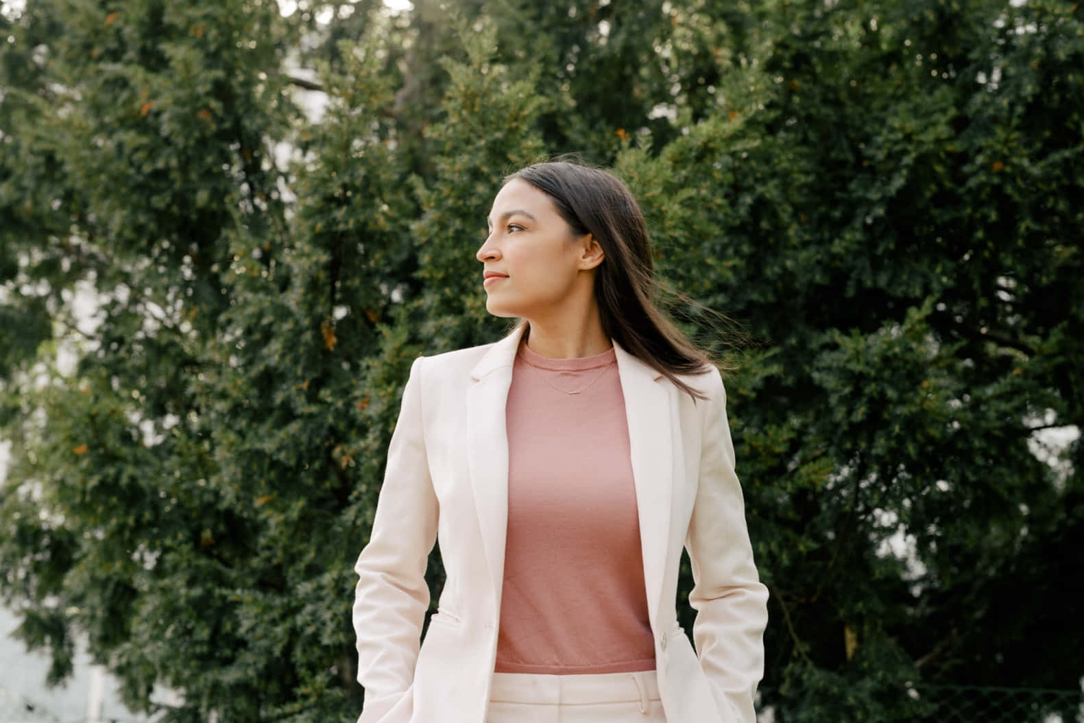 Alexandria Ocasio-cortez, cream blazer, pink top, HD Desktop Wallpaper