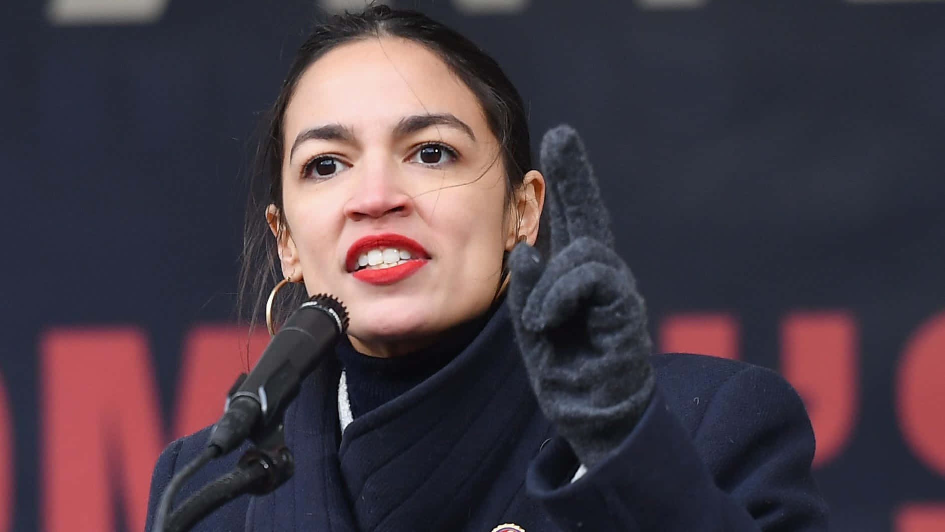 Alexandria Ocasio-Cortez, black desktop, dark coat, HD Desktop Wallpaper