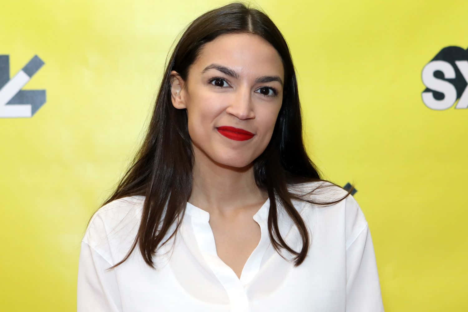Alexandria Ocasio-cortez, yellow backdrop, dark hair, HD Desktop Wallpaper