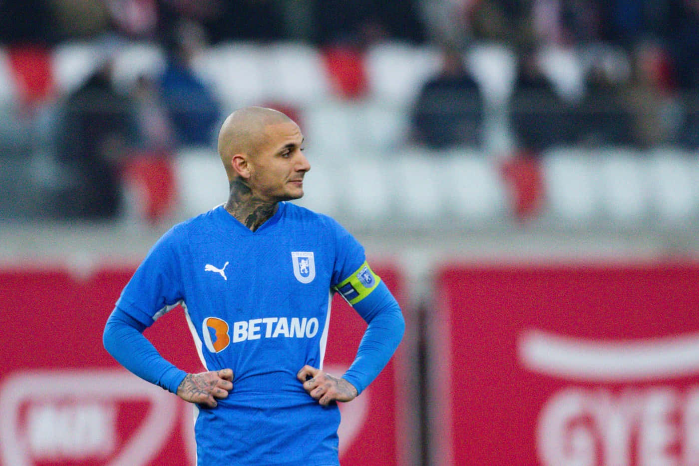 Alexandru Mitrita, blue jersey, tattoos on neck and hands, HD Desktop Wallpaper