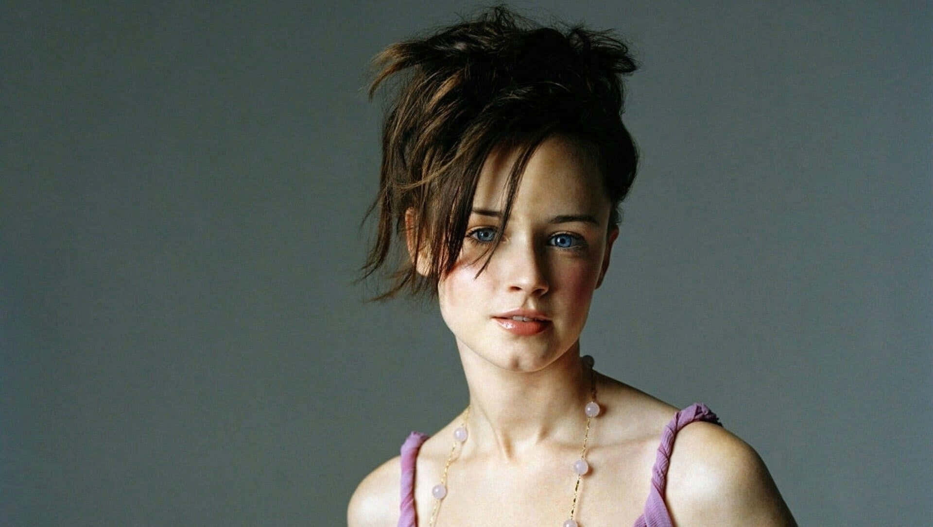 Alexis Bledel, tousled brown hair, striking blue eyes, Full HD Desktop Wallpaper